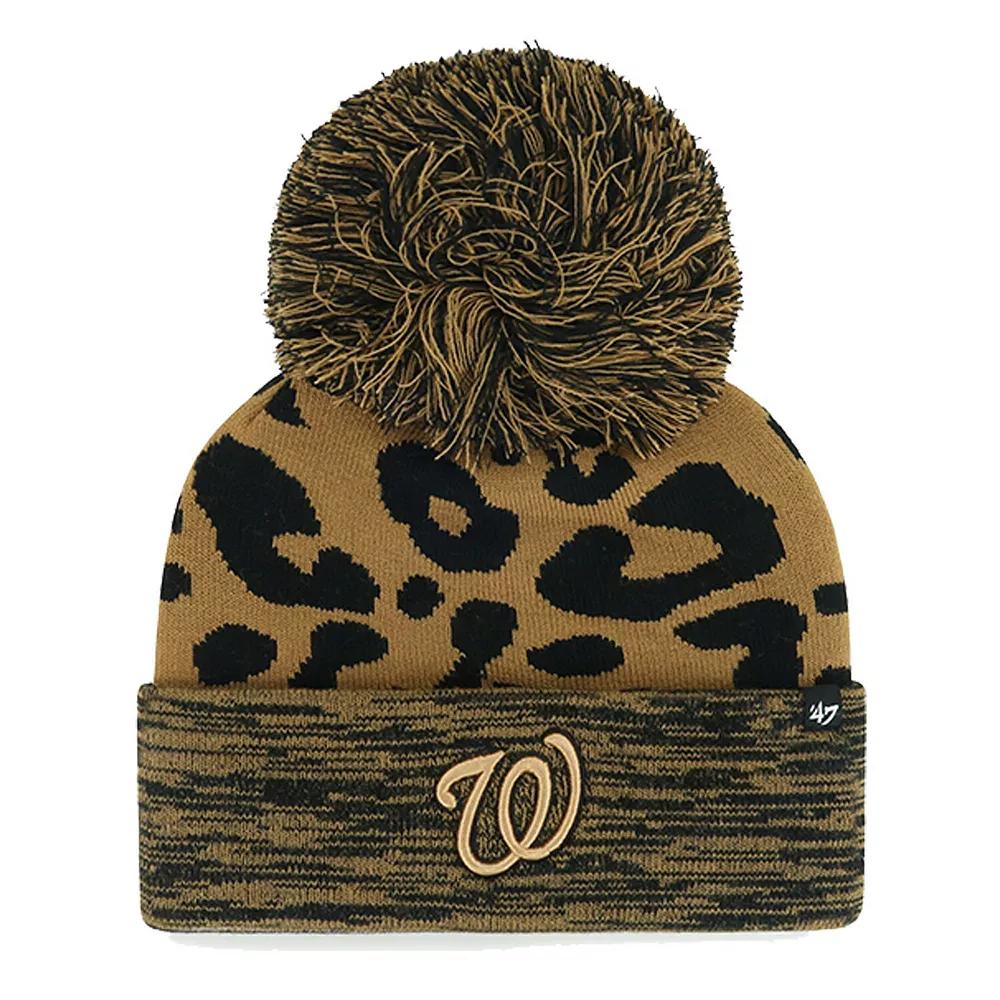 Women's '47 Washington Nationals Leopard Rosette Cuffed Knit Hat with Pom, Brown Product Image