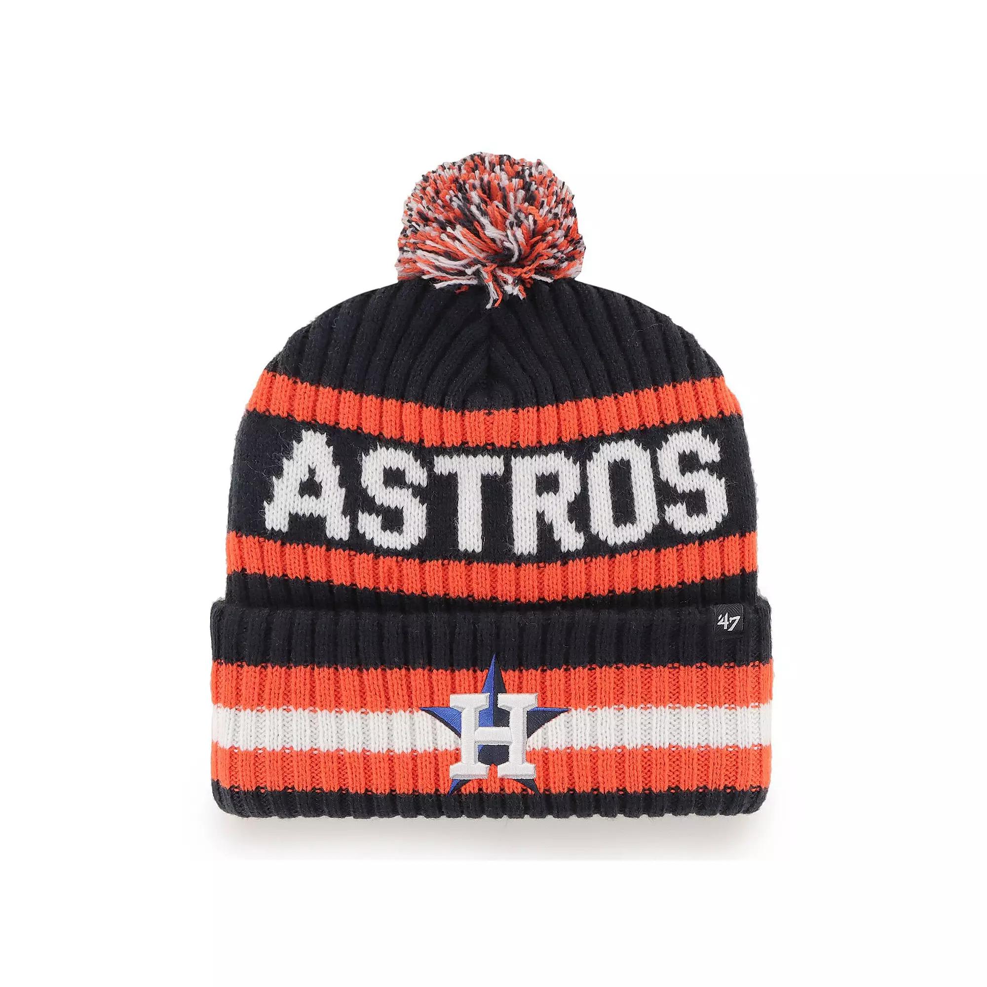 Men's '47 Navy Houston Astros Bering Cuffed Knit Hat with Pom, Blue Product Image