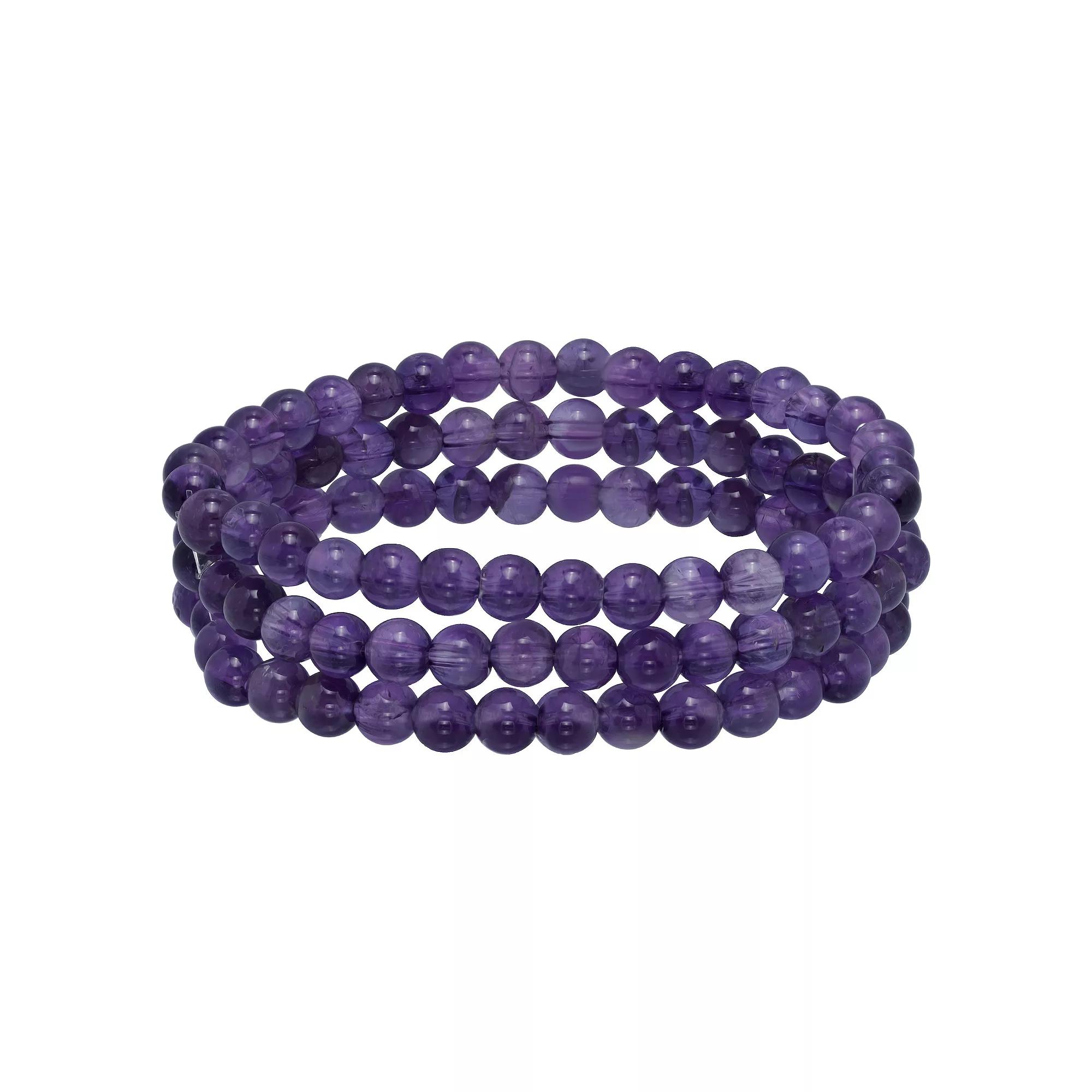 Aleure Precioso Beaded 3-Row Stretch Bracelet, Women's, Size: 7.5", Purple Product Image