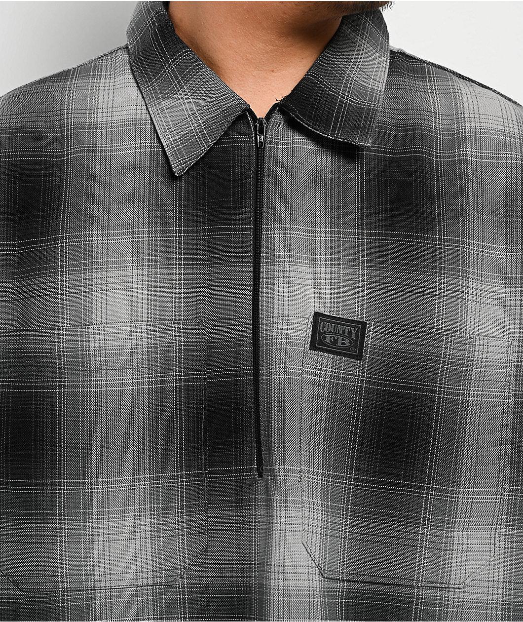FB County Checker Black & Grey Half Zip Short Sleeve Shirt Product Image