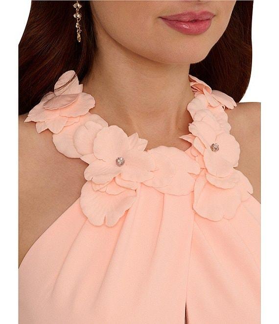 Adrianna Papell Crepe Halter Neck Sleeveless Rosette Mermaid Gown Product Image