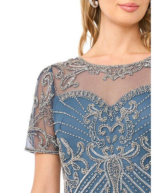 Pisarro Nights Petite Size Short Sleeve Beaded Gown Product Image