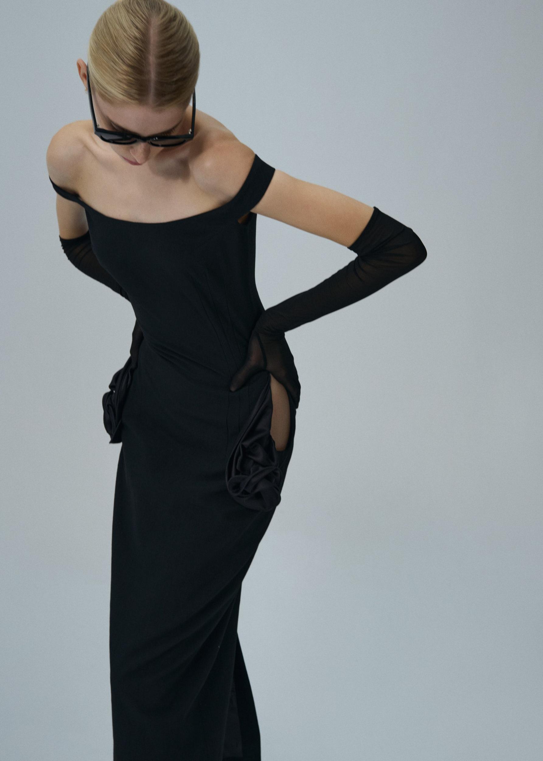 Floral side cut out midi dress in black Product Image