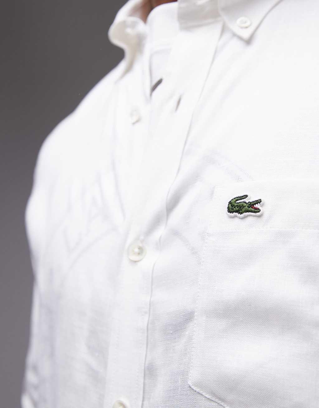 Lacoste long sleeve linen shirt in white Product Image