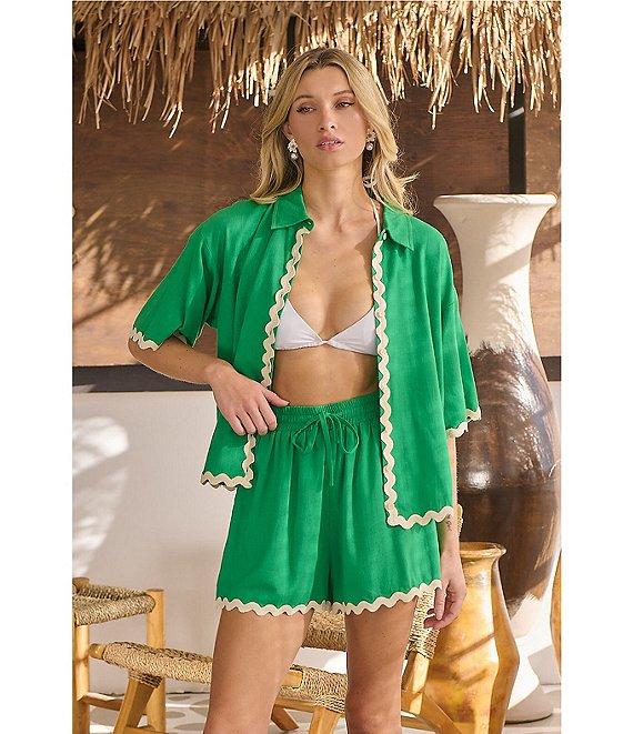 Sugarlips Coordinating Collar Neck Short Sleeve Button Down Rick Rack Trim Shirt Product Image