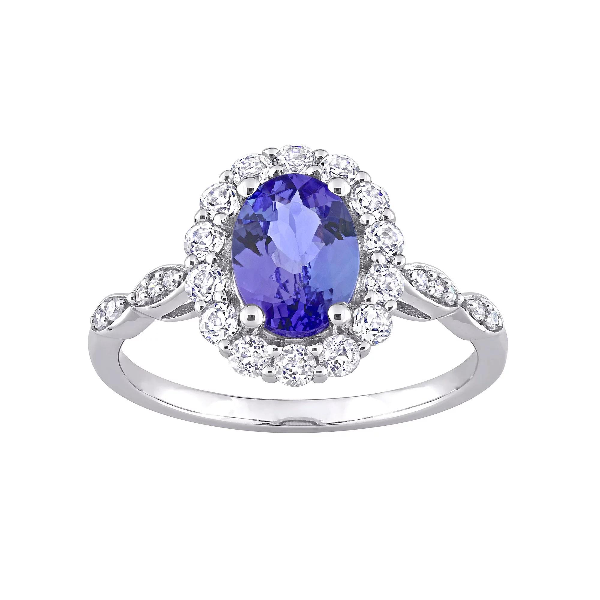 Stella Grace 14k White Gold Tanzanite White Topaz & Diamond Accent Halo Vintage Ring, Womens Product Image