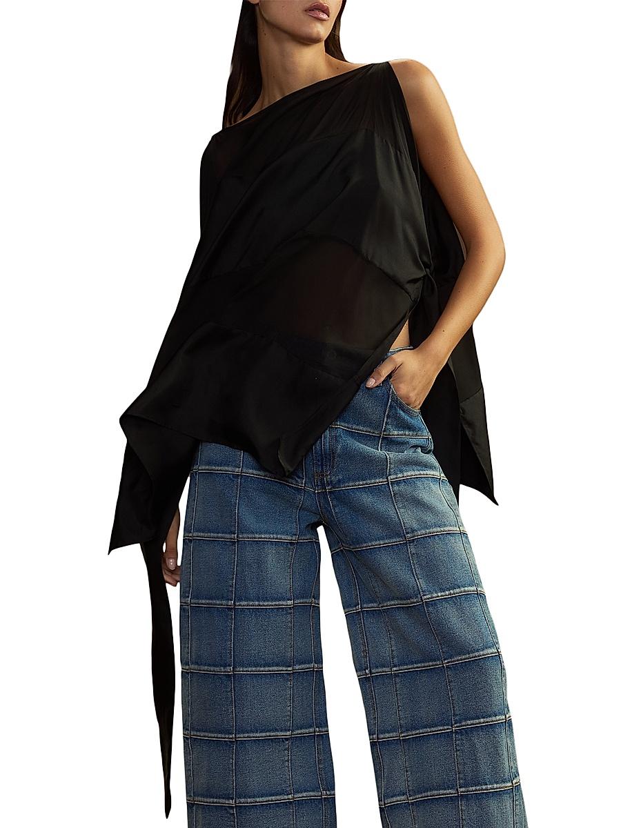 Womens Sheer-Paneled Silk Side-Tie Sleeveless Blouse Product Image