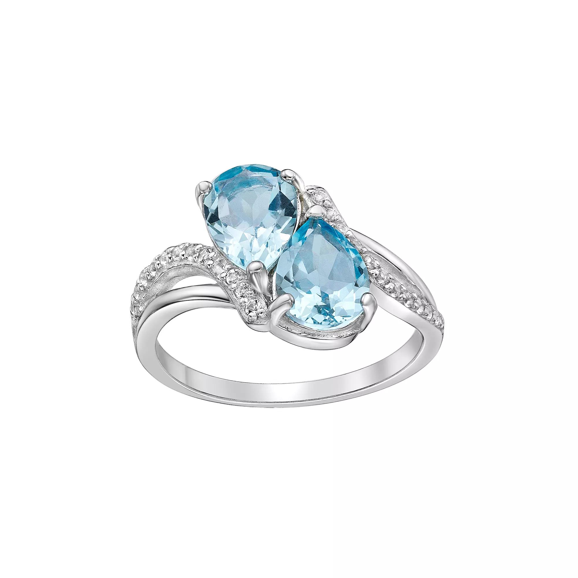 Gemminded Sterling Silver Blue Topaz & White Topaz Ring, Womens Product Image