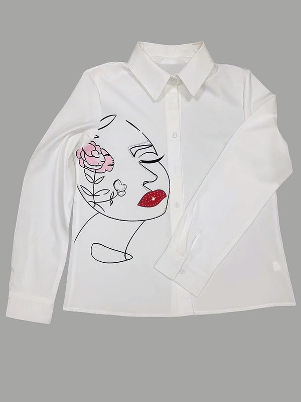 Long Sleeves Loose Buttoned Figure Lapel Blouses&Shirts Tops Product Image