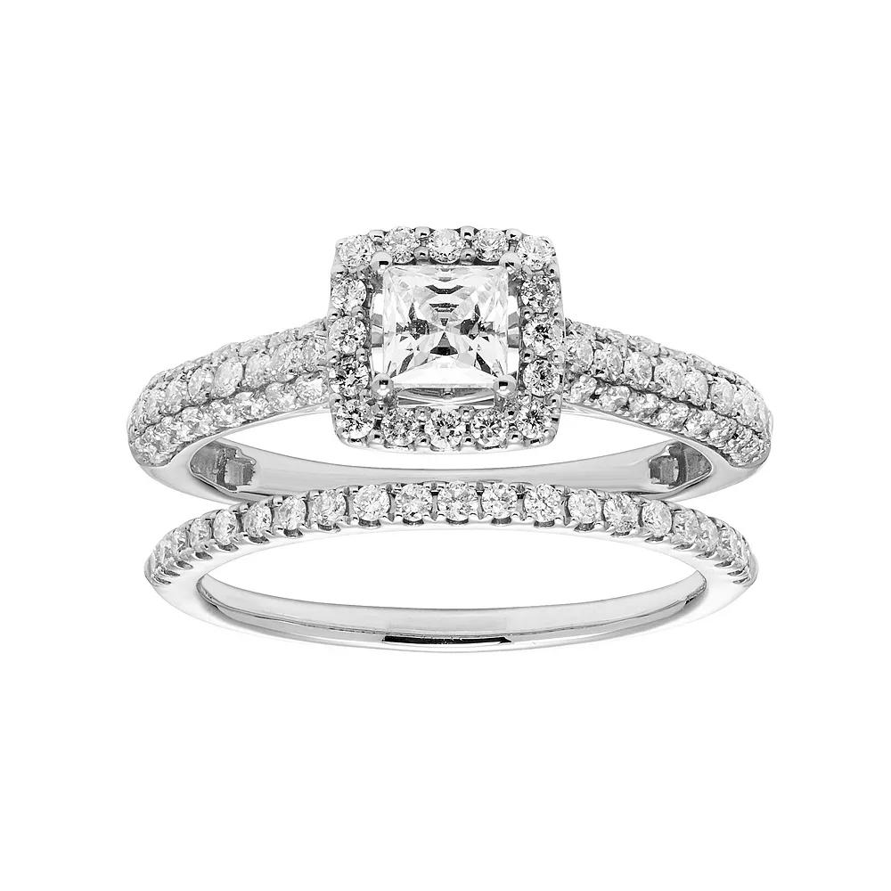 The Regal Collection 14k Gold 1 Carat T.W. IGL Certified Diamond Square Halo Engagement Ring Set, Women's,  Product Image