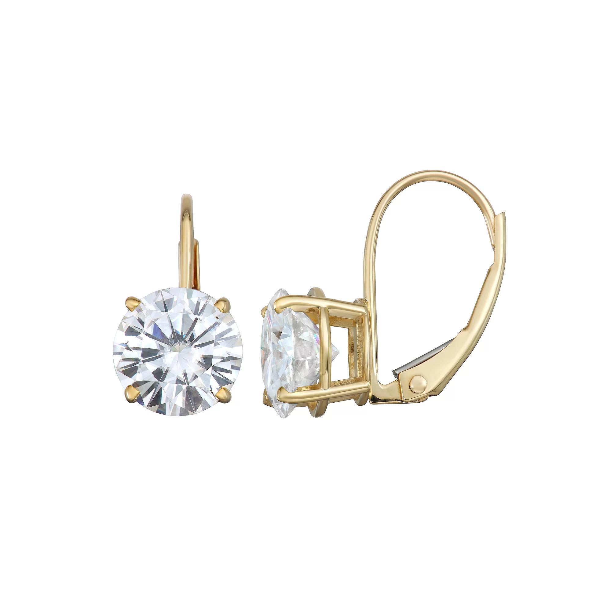 Charles & Colvard 14k Gold 3 Carat T.W. Lab-Created Moissanite Leverback Earrings, Women's, Yellow Product Image