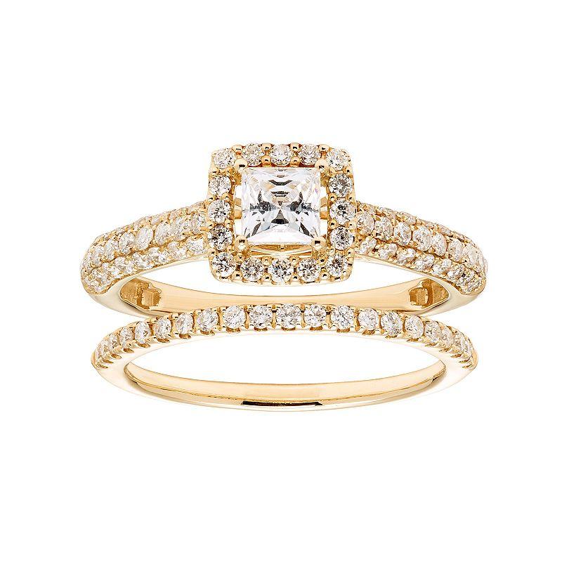 The Regal Collection 14k Gold 1 Carat T.W. IGL Certified Diamond Square Halo Engagement Ring Set, Women's,  Product Image