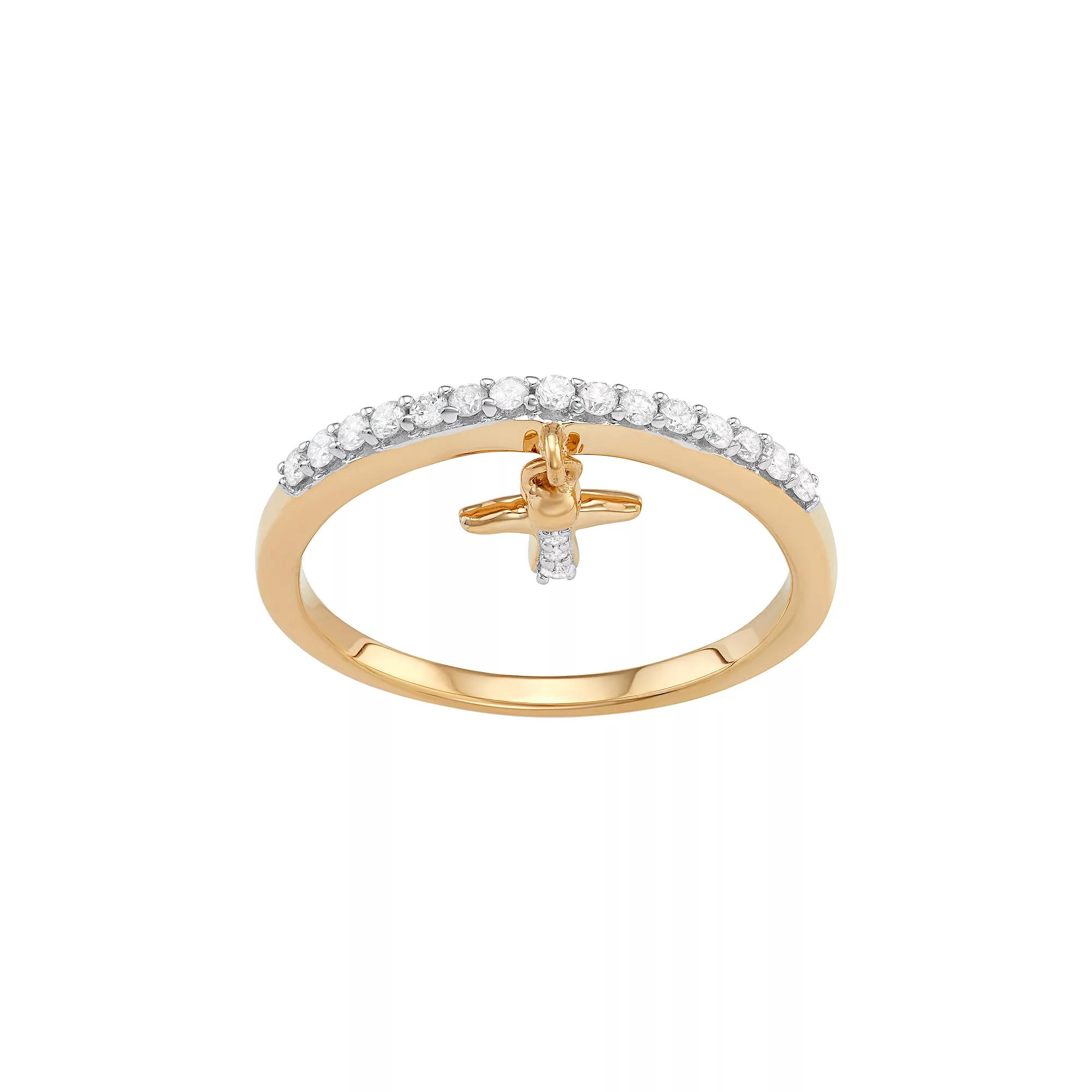 Jewelexcess Sterling Silver 1/5 Carat T.W. Diamond Angel Charm Ring, Women's, Size: 6, Gold Tone Product Image