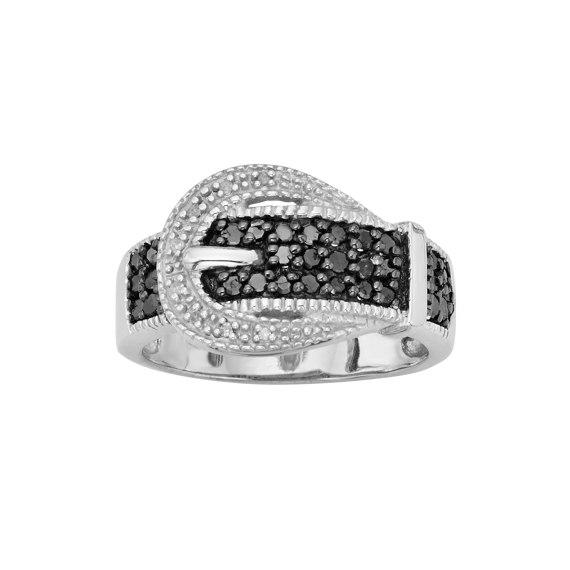 Jewelexcess Sterling Silver 1/3-ct. T.W. Black and White Diamond Buckle Ring, Women's, Size: 8 Product Image