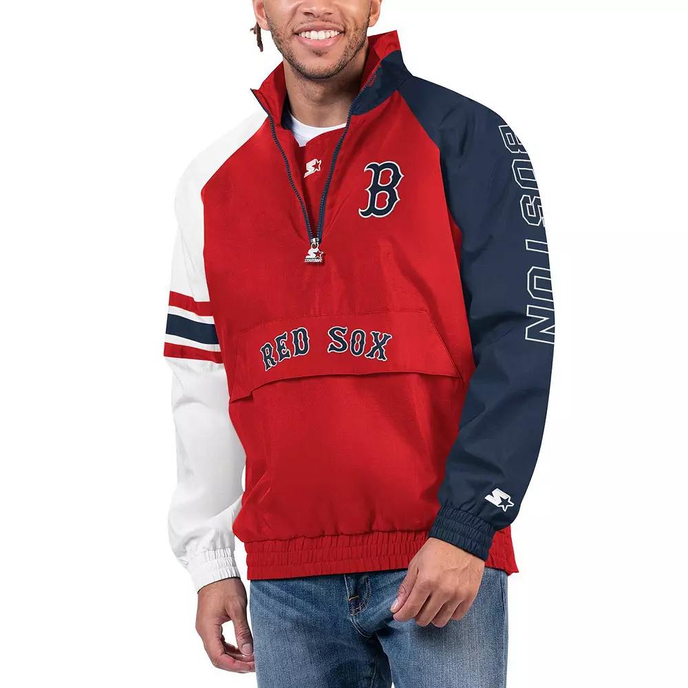 Men's Starter Red/Navy Boston Red Sox Elite Raglan Half-Zip Jacket,  Product Image