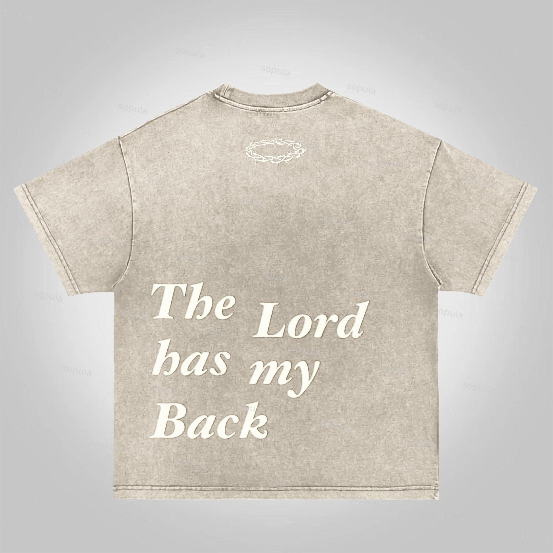 Sopula The Lord Has My Back Slogan Graphic Acid Washed T-Shirt Product Image