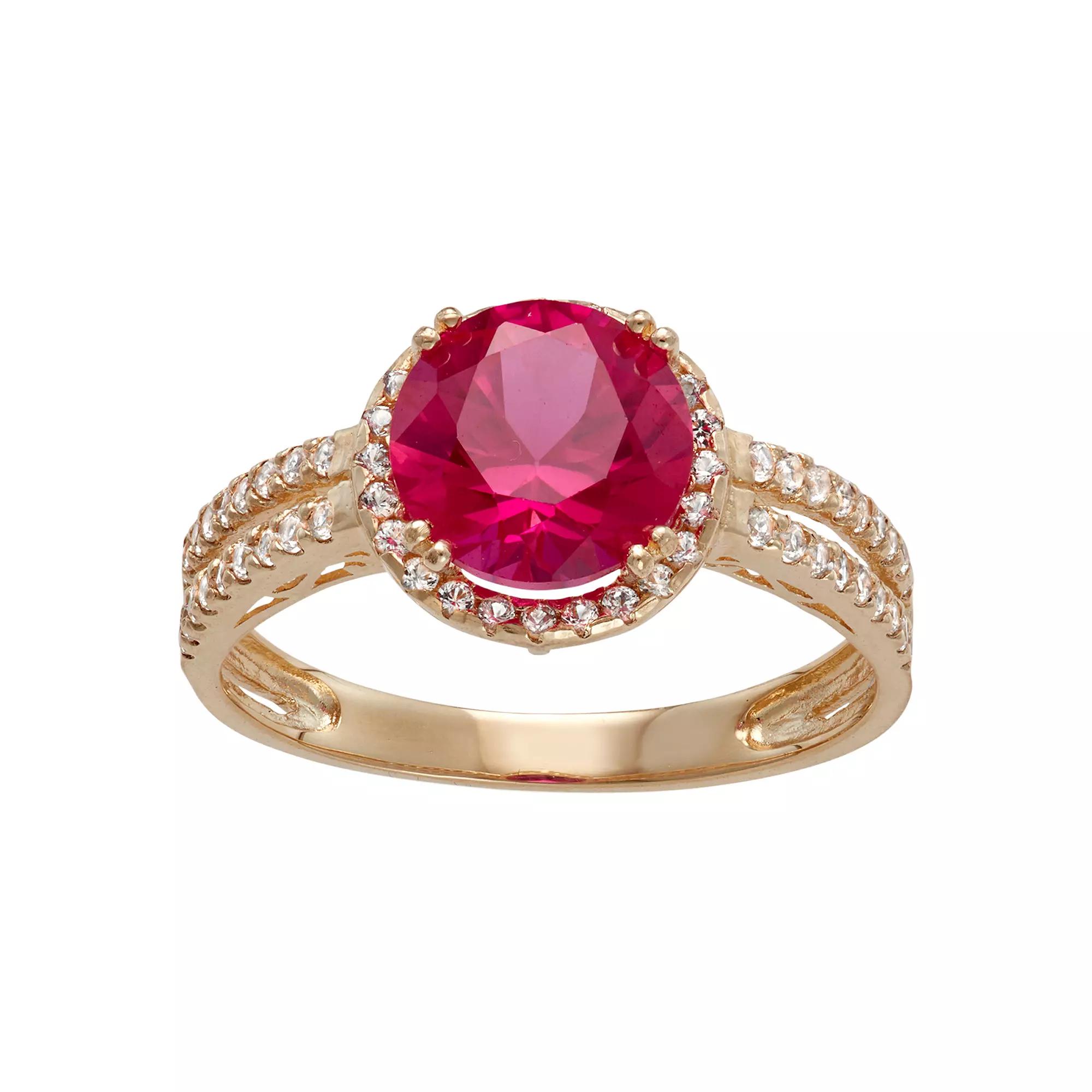 Designs by Gioelli 10k Gold Lab-Created Ruby & White Sapphire Halo Ring, Women's, Size: 8 Product Image