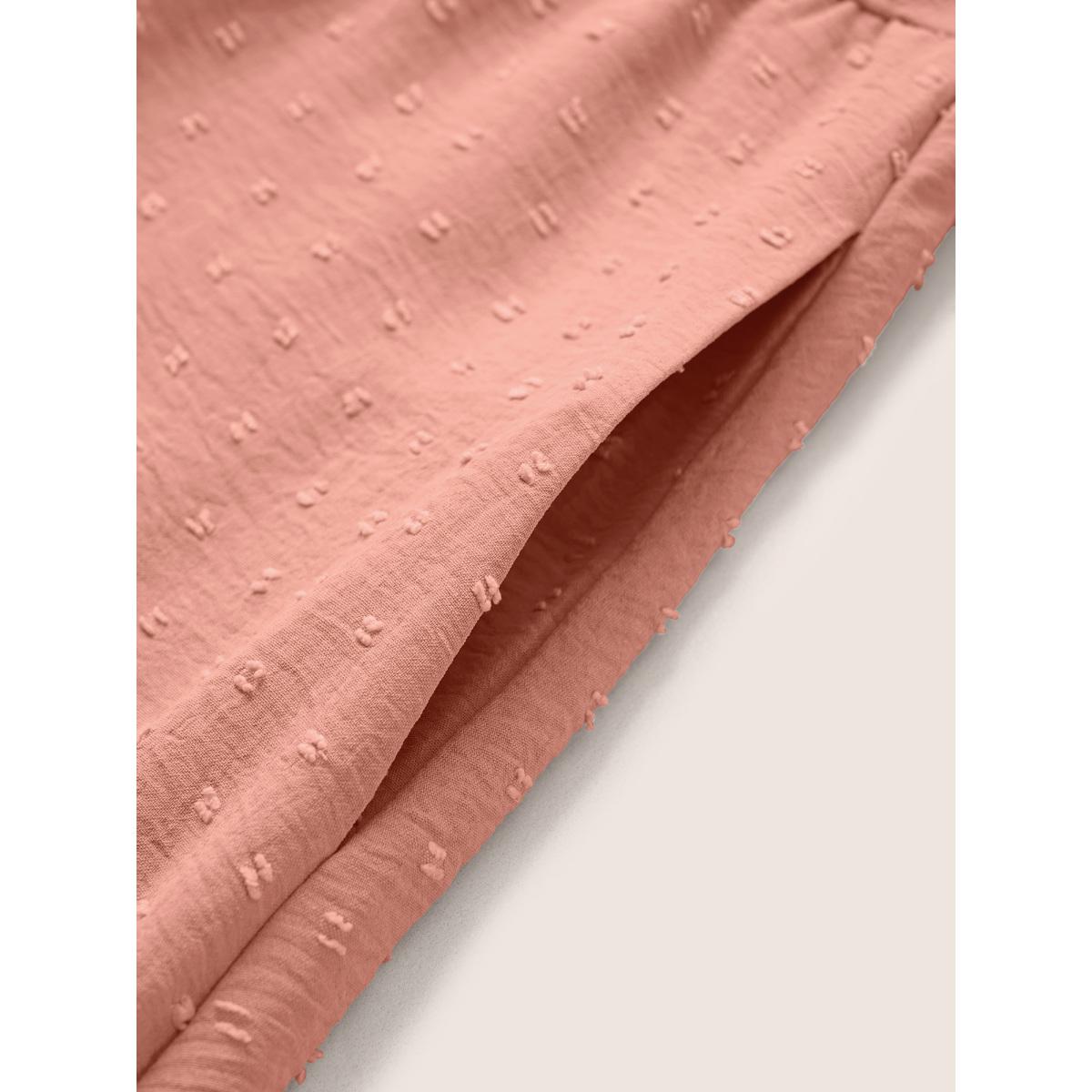 Plus Size Solid Texture Belted Ruffle Sleeve Dress Rouge Women Elegant Non V-neck Half Sleeve Curvy Midi Dress BloomChic 26/4X Product Image