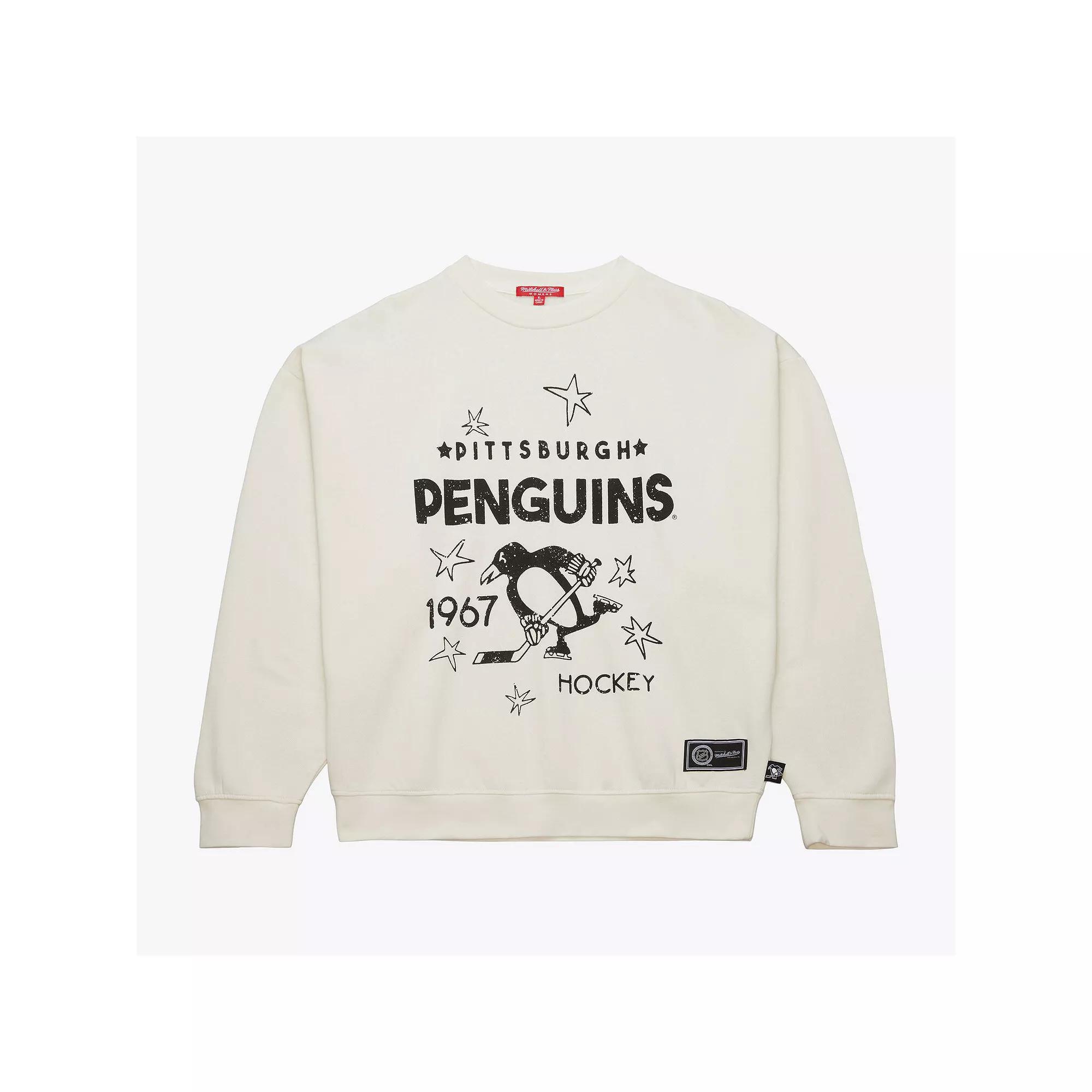 Women's Mitchell & Ness  Cream Pittsburgh Penguins Logo 3.0 Pullover Sweatshirt, Size: Small, Beige Product Image