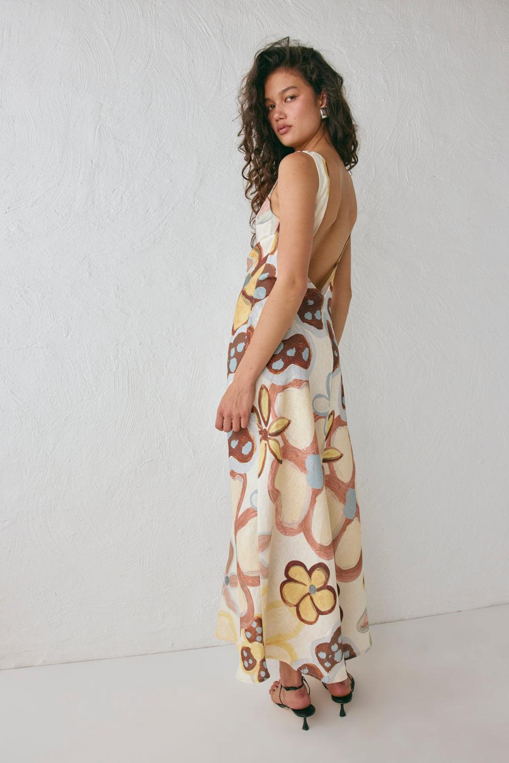 Art Of Bloom Linen Bias Cut Maxi Dress Flower Product Image