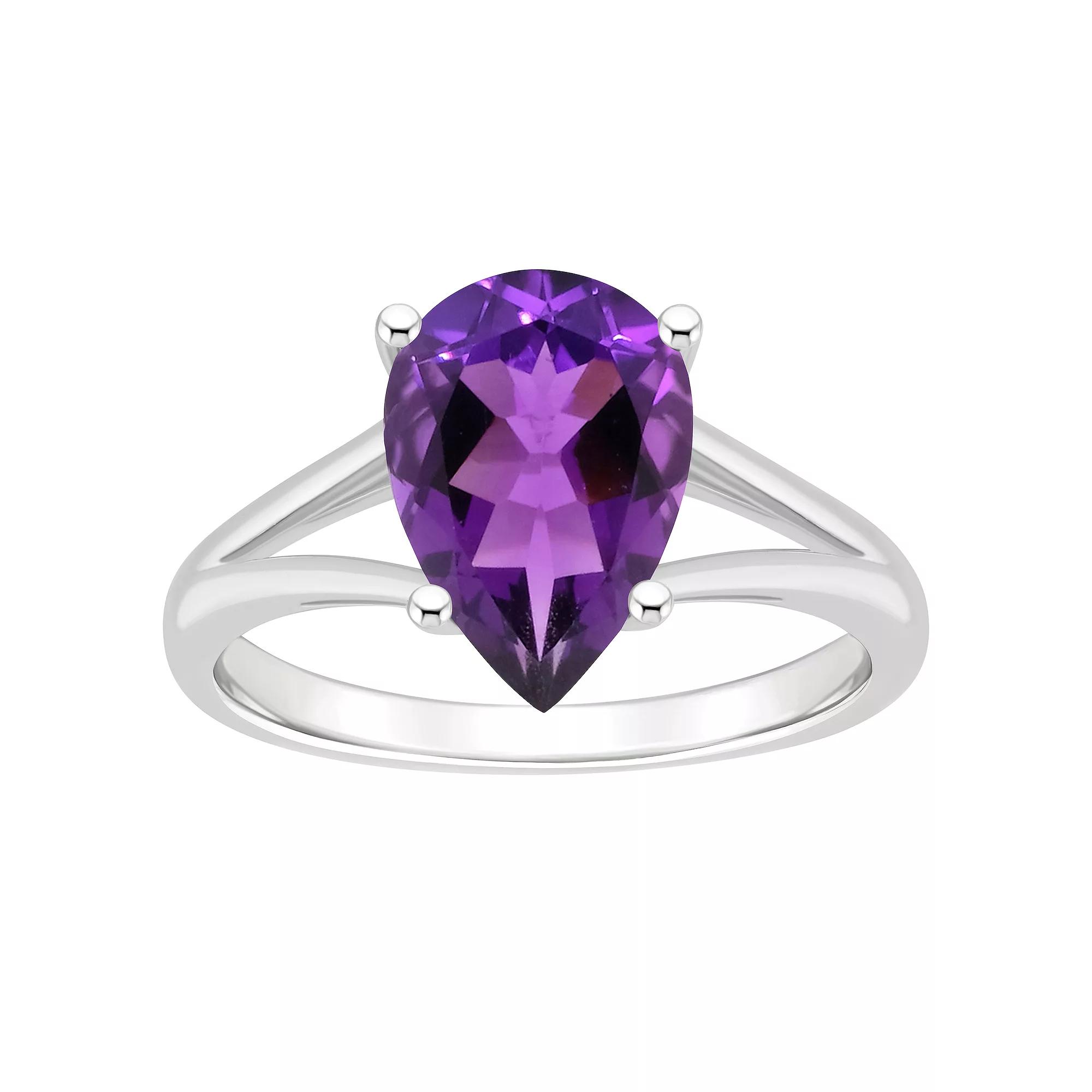 Alyson Layne Sterling Silver 12 mm x 8 mm Pear Shape Gemstone Split Shank Solitaire Ring, Womens Purple Product Image