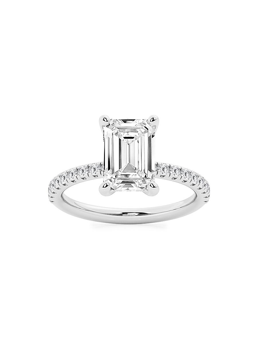 Womens Platinum & Emerald-Cut Lab-Grown Diamond Hidden Halo Ring/0.80-3.41 TCW Product Image
