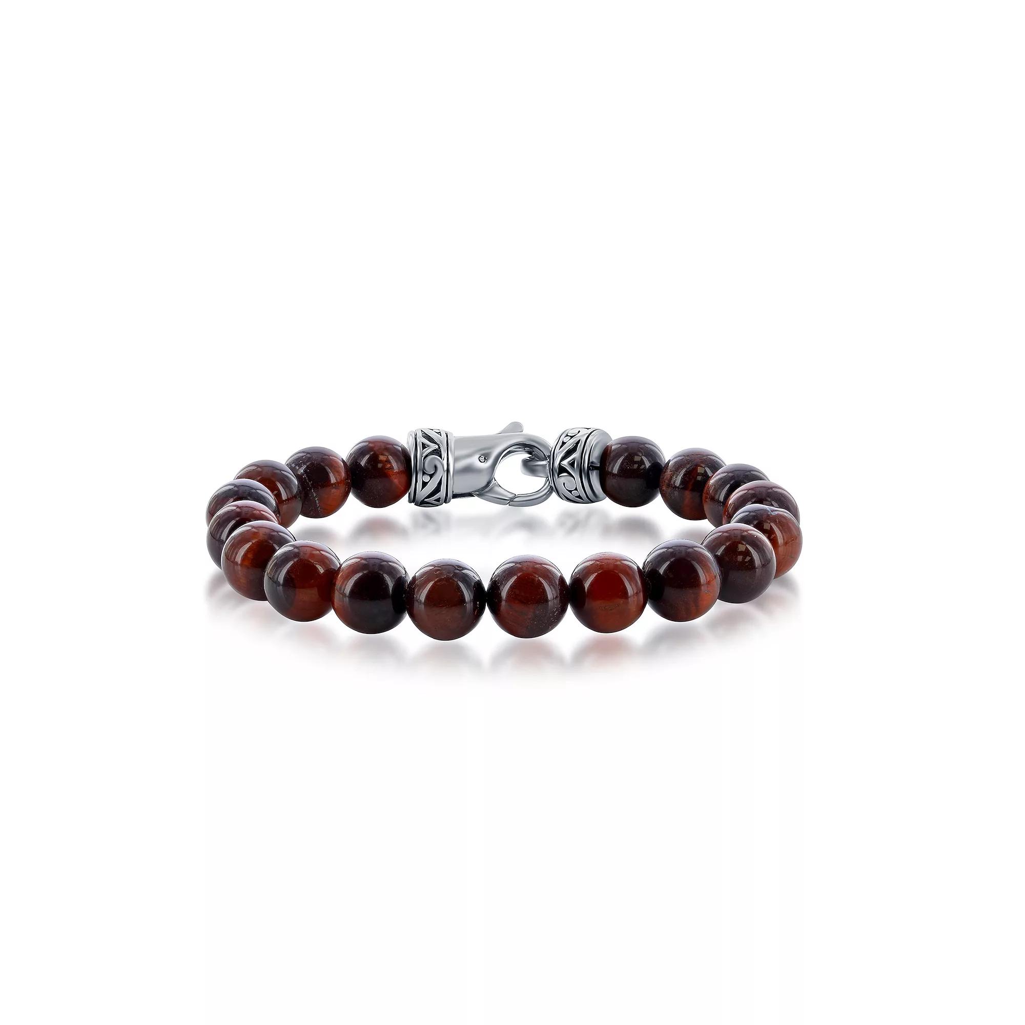 Men's Metallo Stainless Steel Genuine Stone 10mm Bead Bracelet,  Product Image