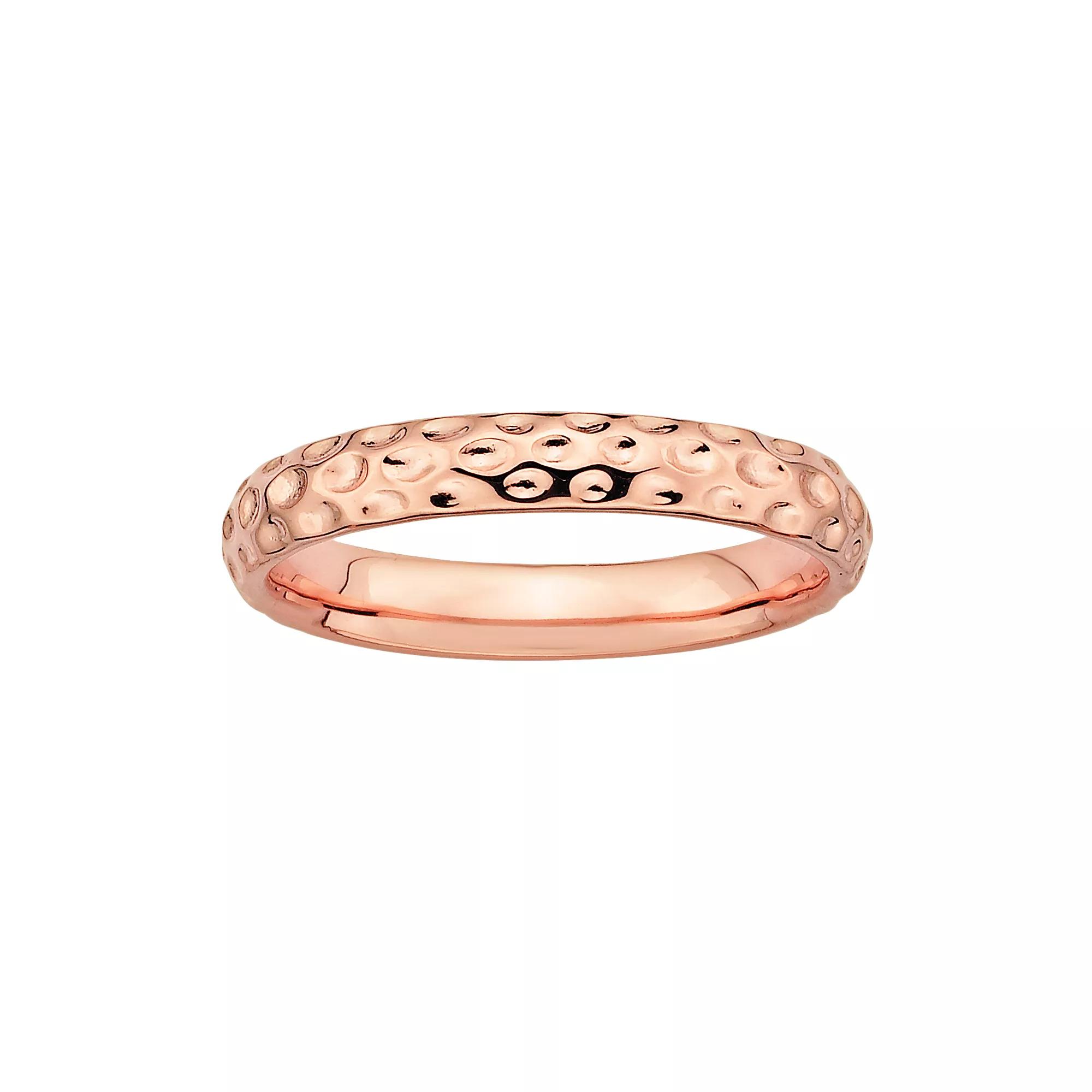 Stacks & Stones 18k Rose Gold Over Silver Hammered Stack Ring, Women's, Size: 5, Pink Product Image