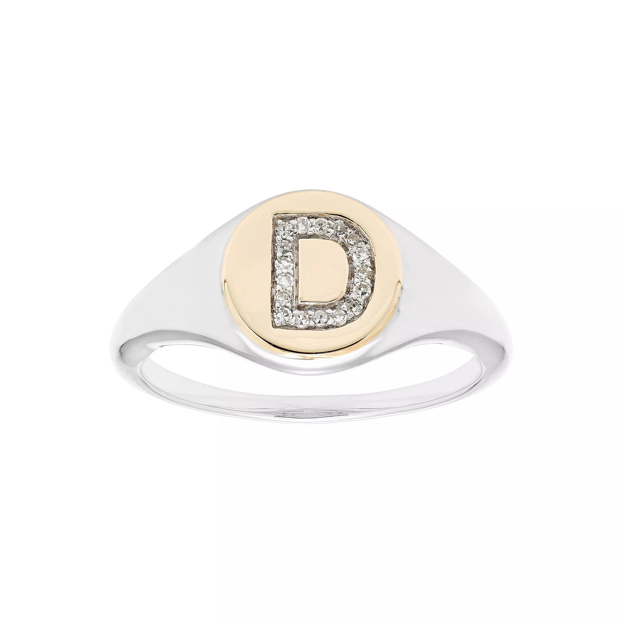 Its Personal 14k Gold Over Sterling Silver Diamond Accent Initial Signet Ring, Womens Two Tone D Product Image