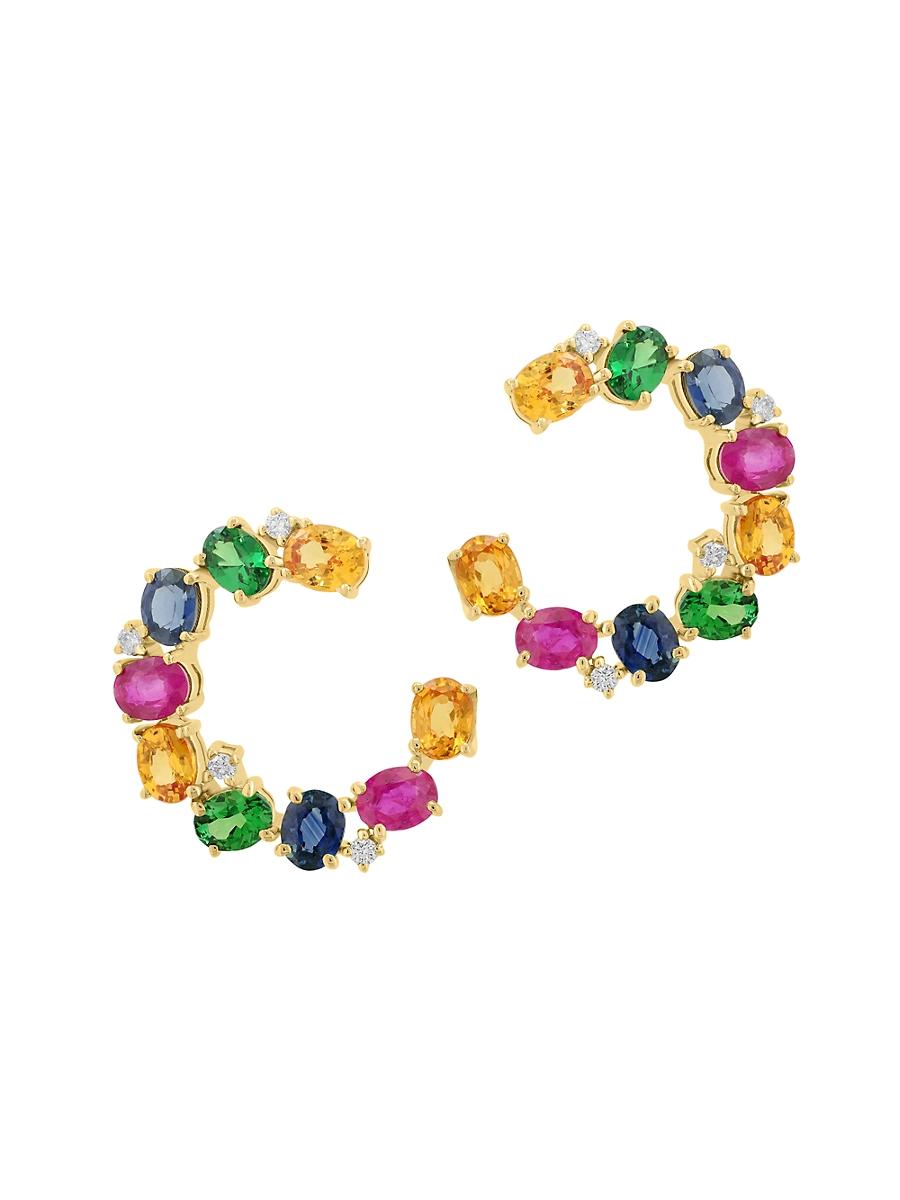 Womens 14K Yellow Gold, Multi-Stone & 0.10 TCW Diamond Earrings Product Image