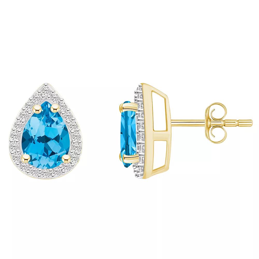 Celebration Gems 10k Gold Pear Shape Gemstone & Lab-Created White Sapphire Halo Stud Earrings, Women's, Blue Topaz Product Image