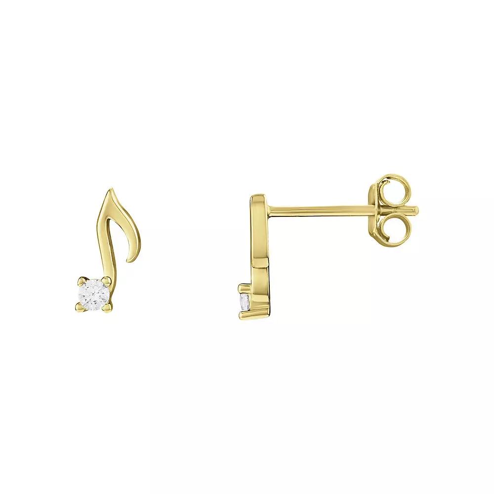 PRIMROSE Sterling Silver Music Note Cubic Zirconia Stud Earrings, Women's, Gold Tone Product Image