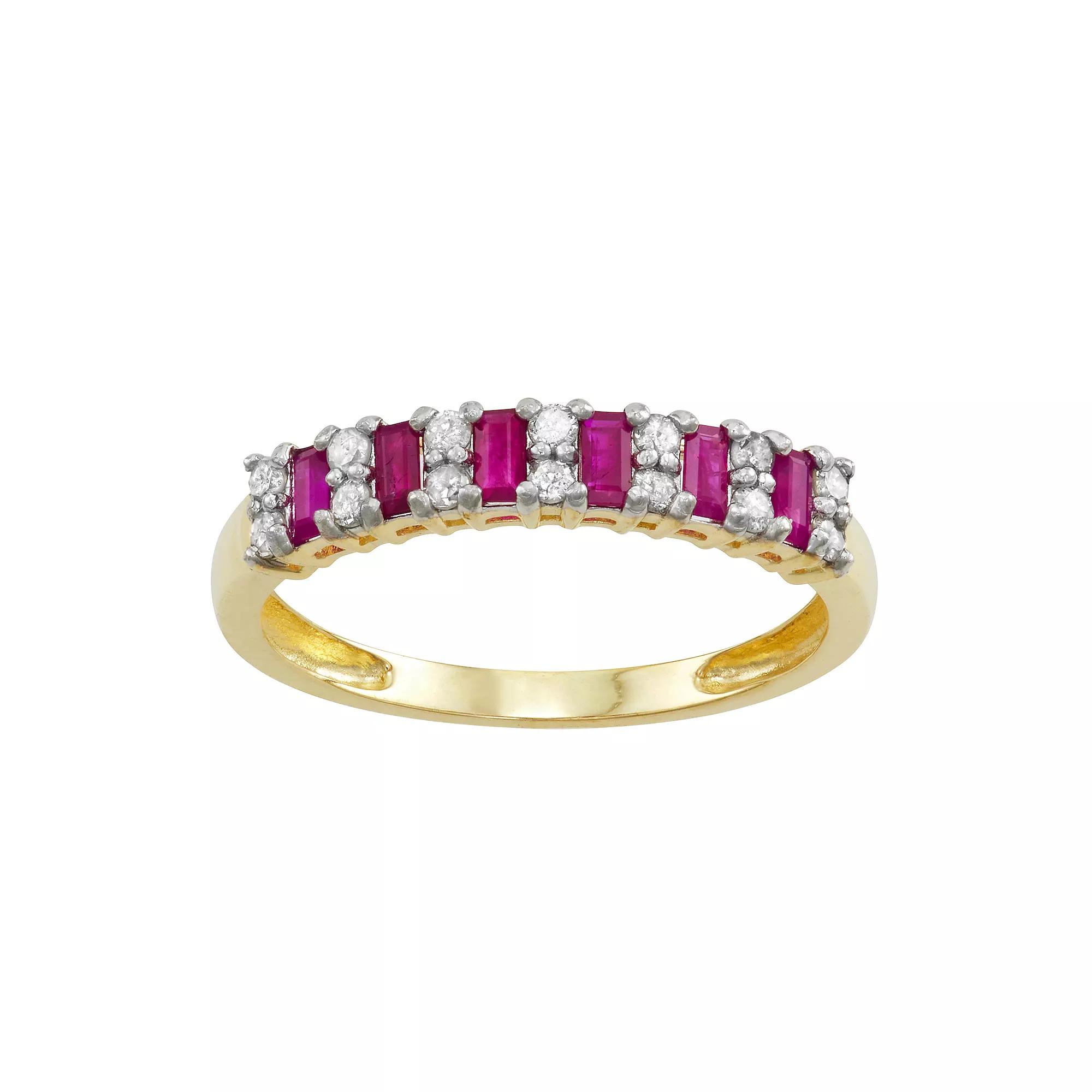 Tiara 10k Gold Gemstone & 1/5 Carat T.W. Diamond Ring, Women's, Size: 7, Red Product Image