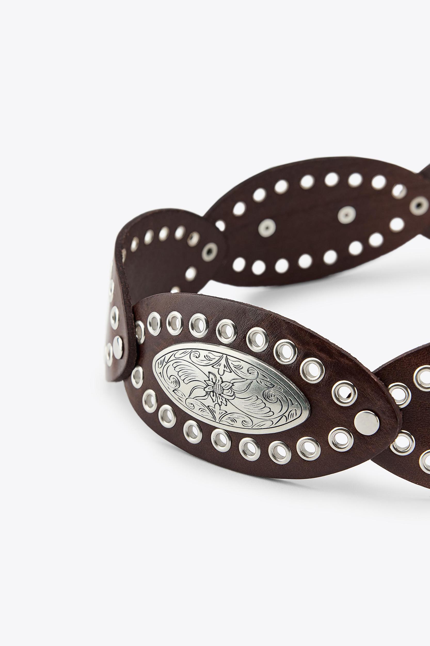OVAL STUDDED LEATHER BELT Product Image