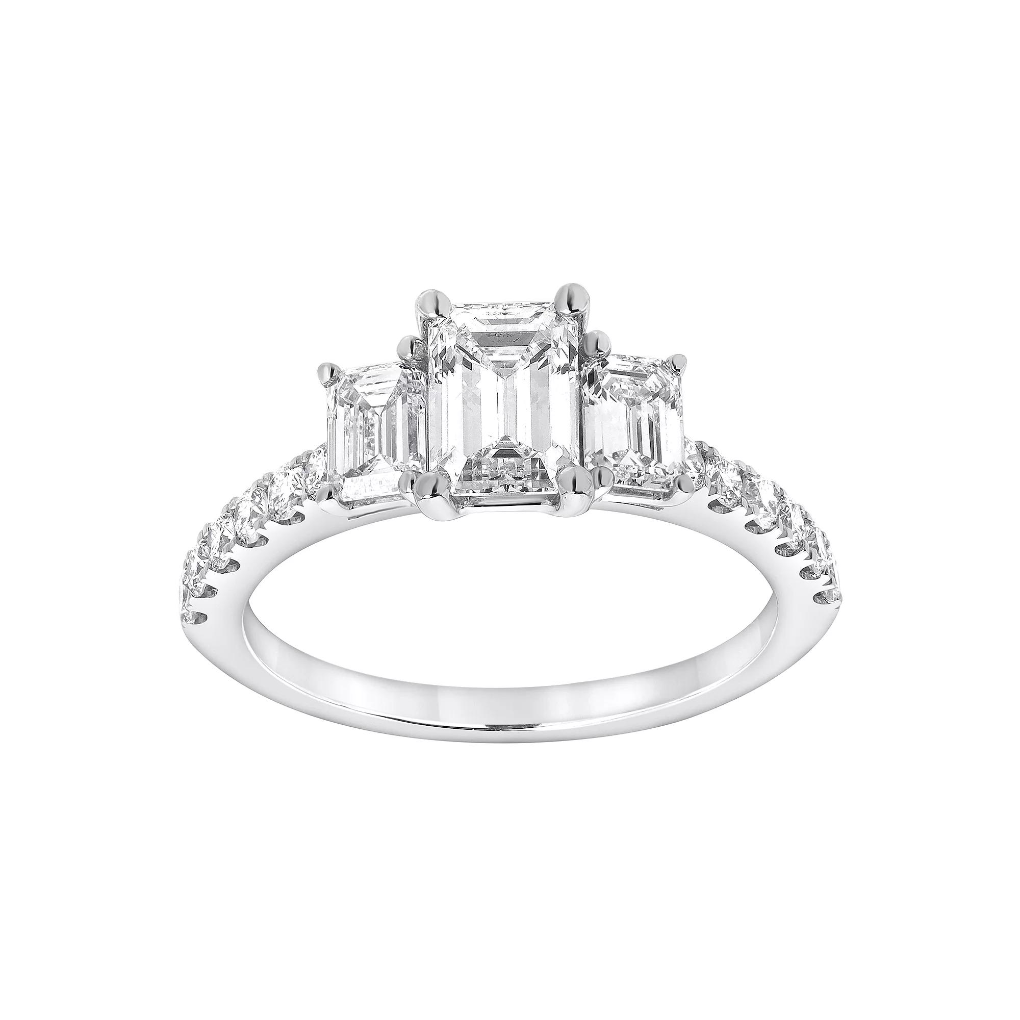 Diamond Brilliance 14k White Gold 2 Carat T.W. Lab-Grown Diamond Triple Emerald Cut Enagement Ring, Women's,  Product Image