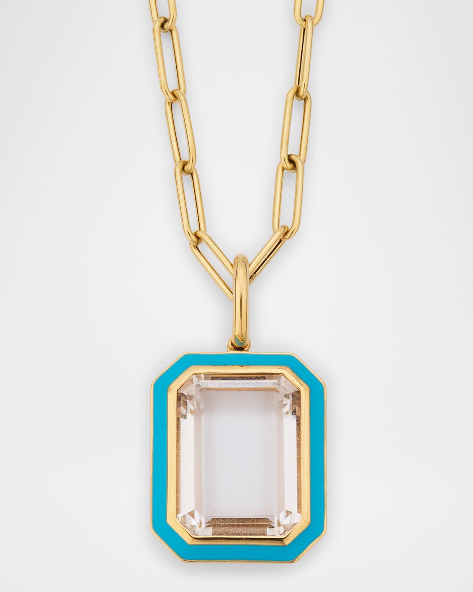 18K Queen Rock Crystal and Turquoise Enamel Pendant Necklace Product Image
