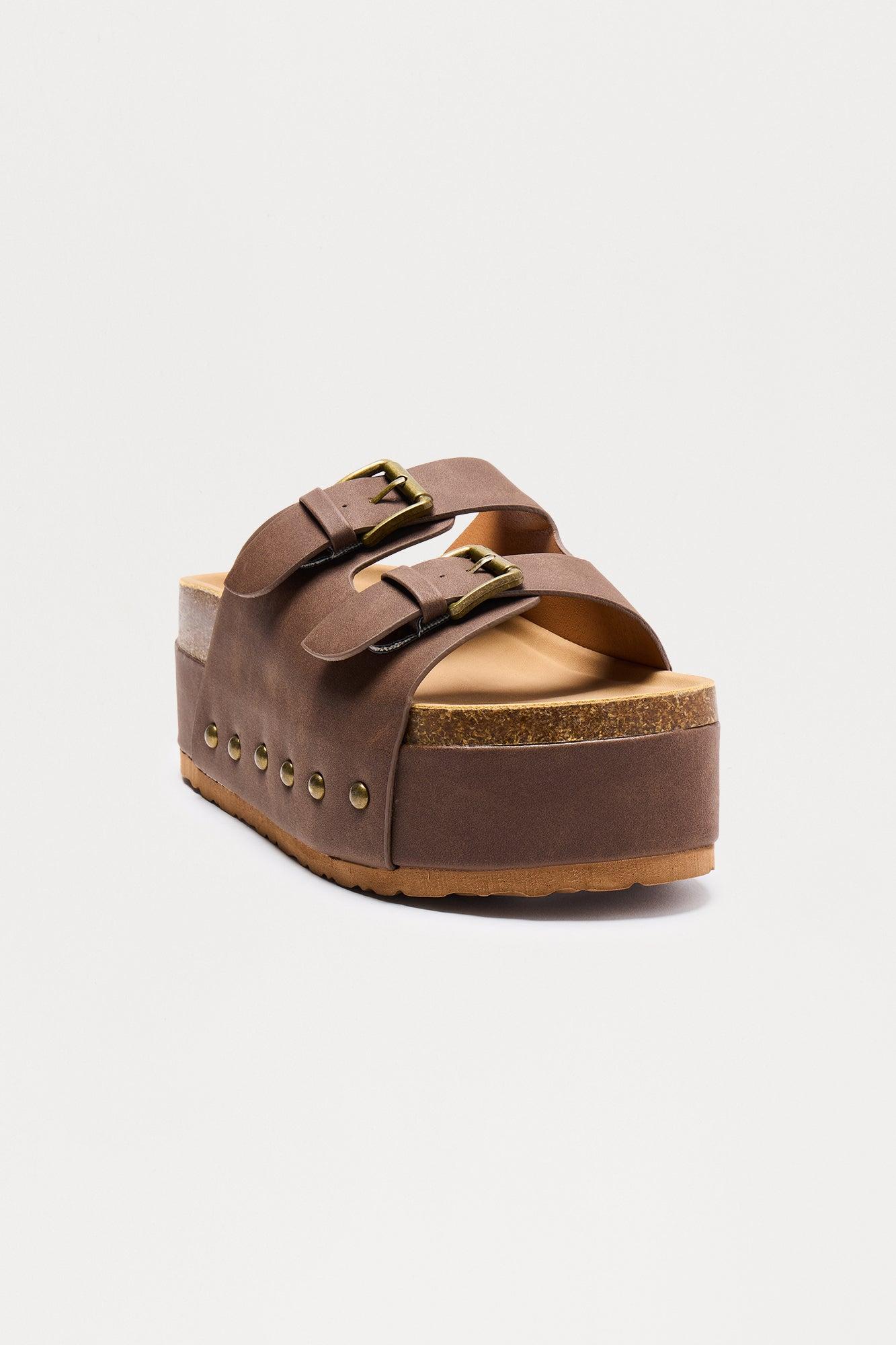 Dori Buckle Platform Sandals - Brown Female Product Image