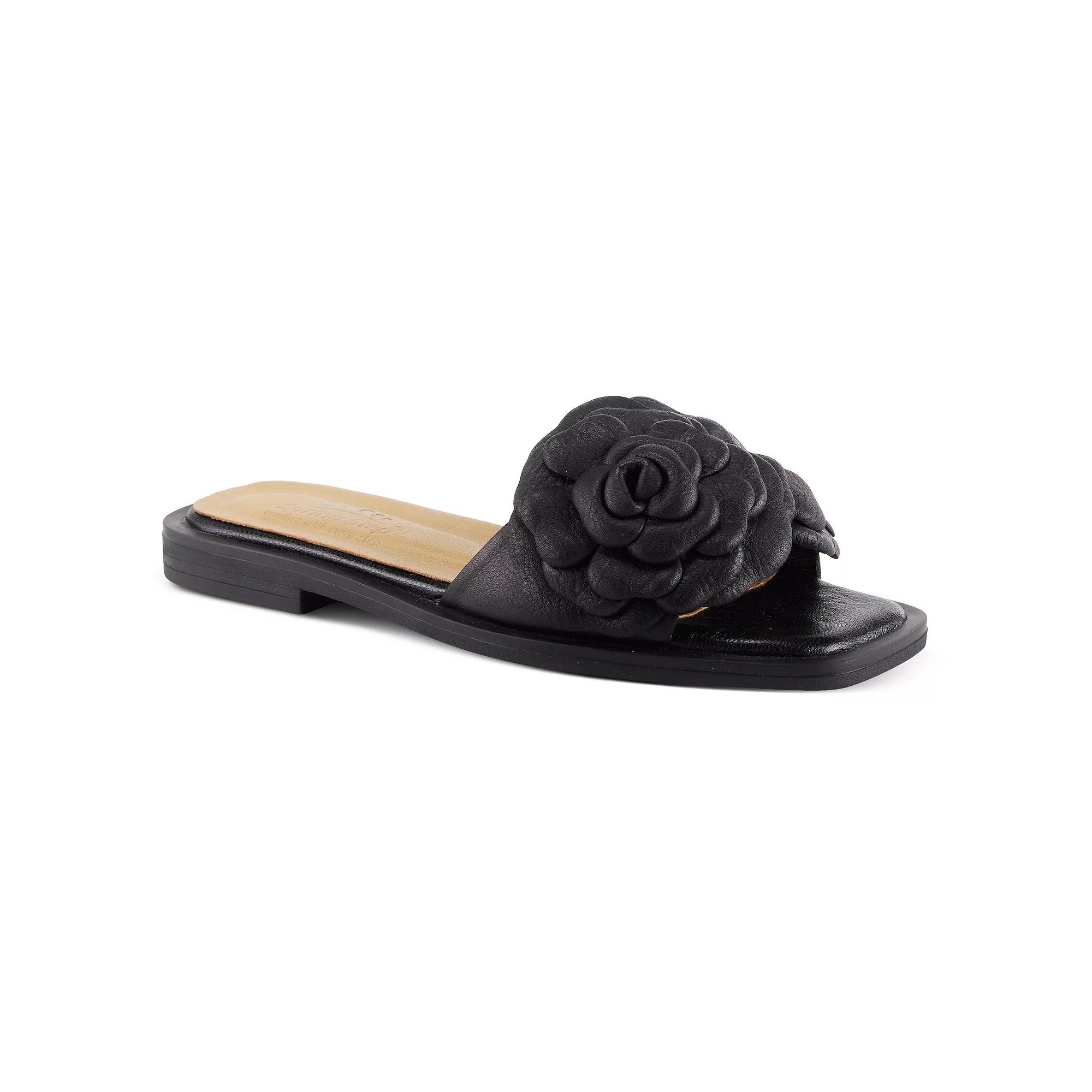 Spring Step Domonique Women's Leather Flower Slide Sandals, Size: 36, Black Product Image