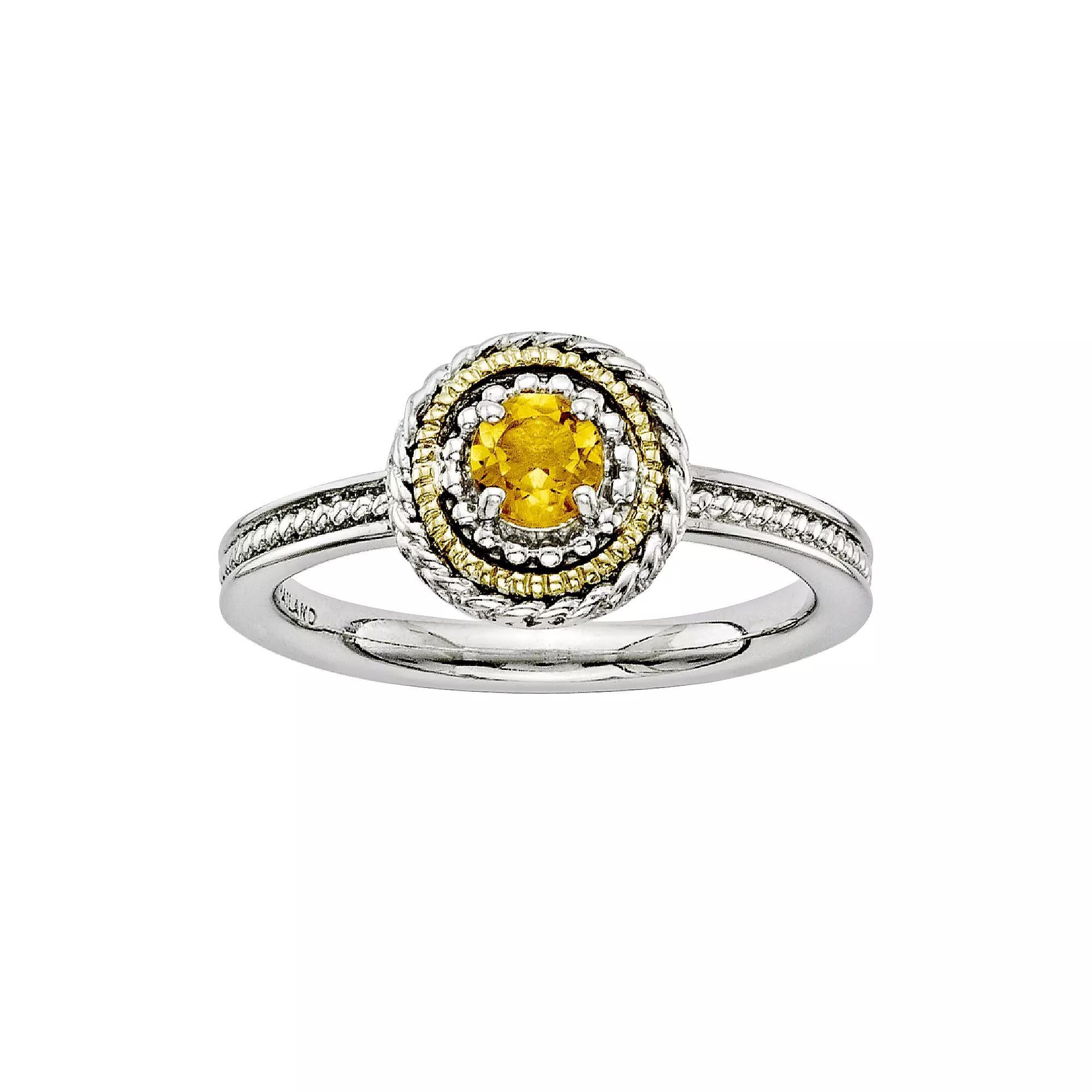 Stacks & Stones 14k Gold & Sterling Silver Citrine Textured Stack Ring, Women's, Size: 6, Orange Product Image