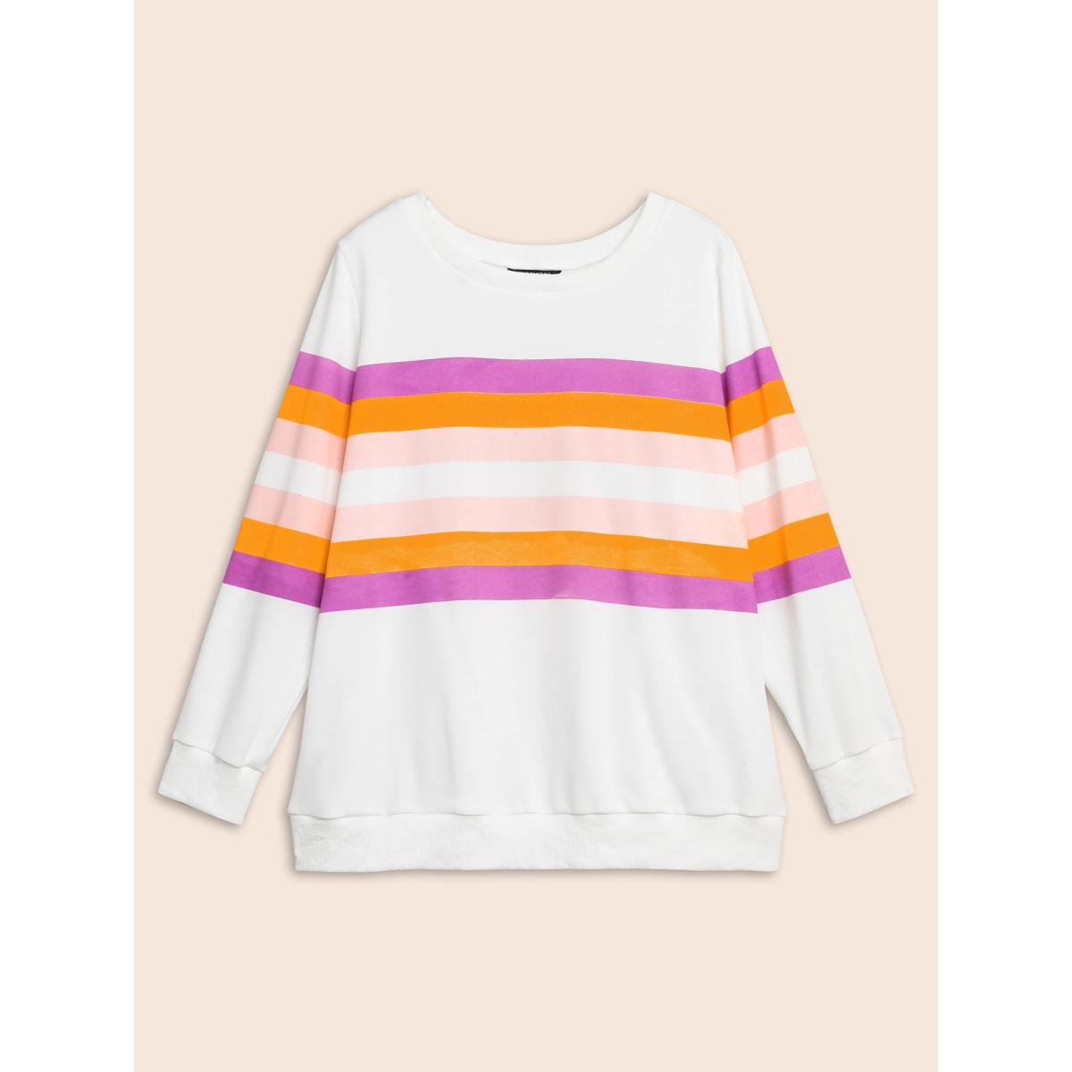 Plus Size Contrast Striped Crew Neck Sweatshirt Women Originalwhite Casual Contrast Round Neck Everyday Sweatshirts BloomChic 28/5X Product Image