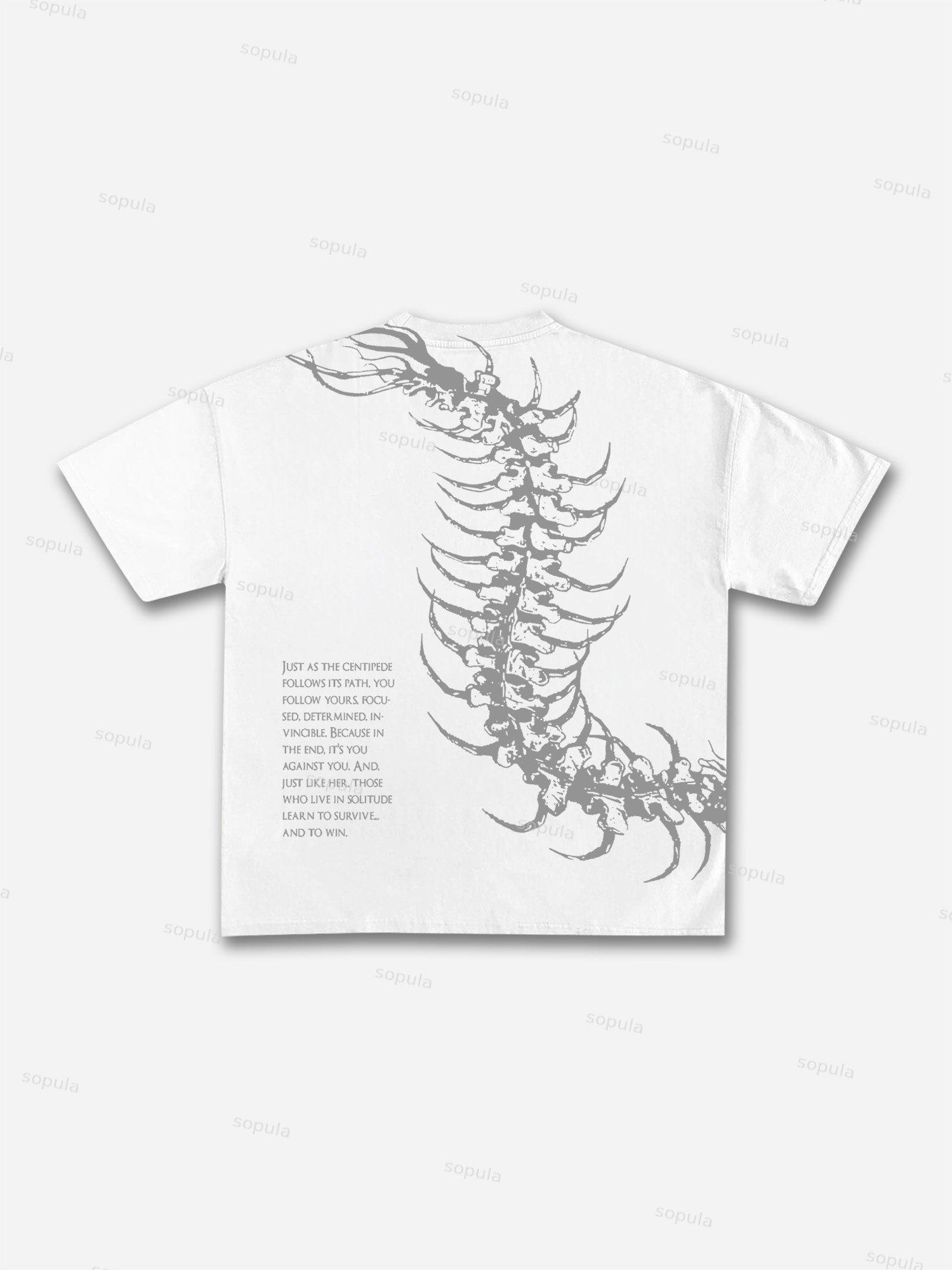 Dark Centipede Skeletal Graphic Cotton T-shirt Product Image