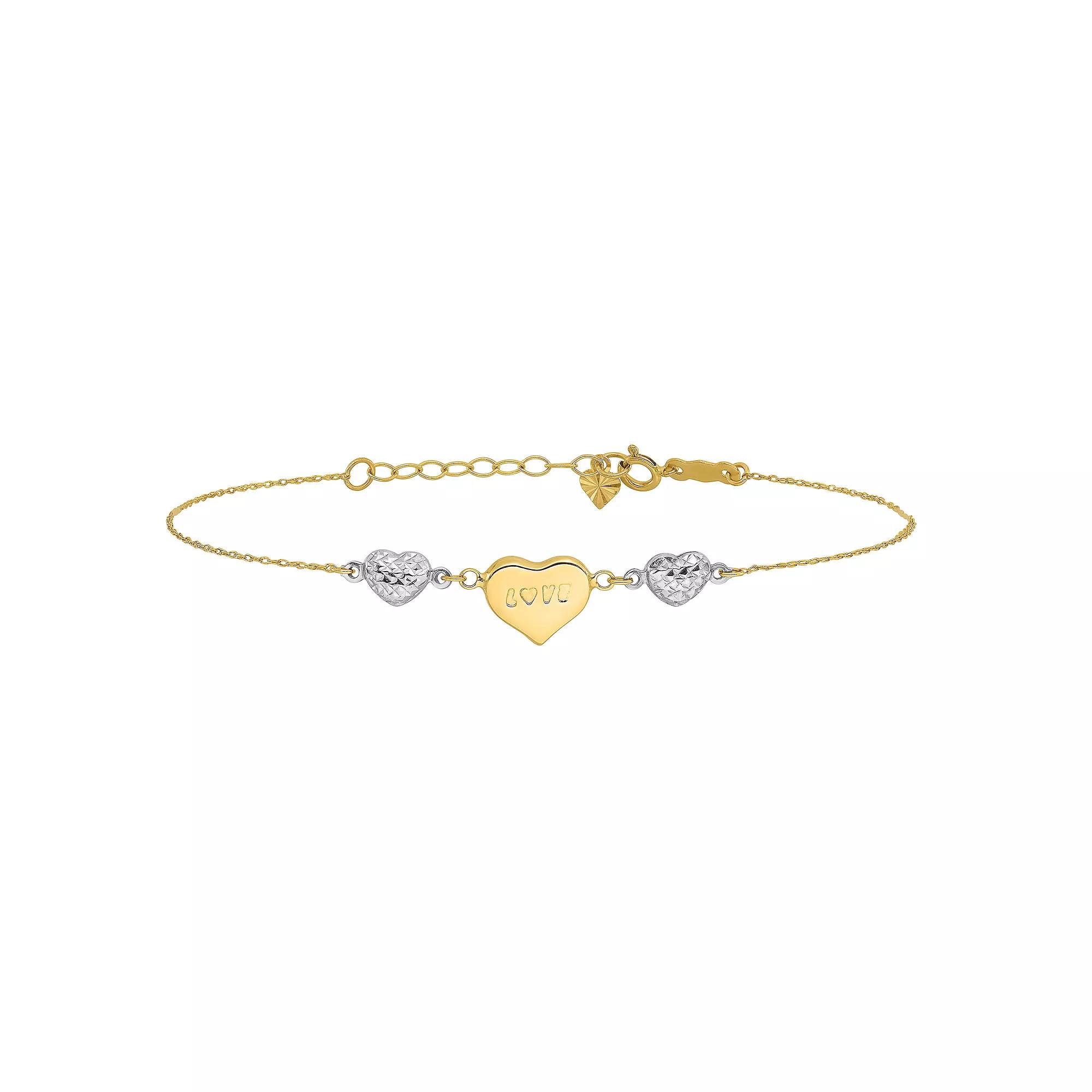 Two Tone 14k Gold Puffed "LOVE" Heart Bracelet, Women's, Size: 7", 14k Two Tone Product Image