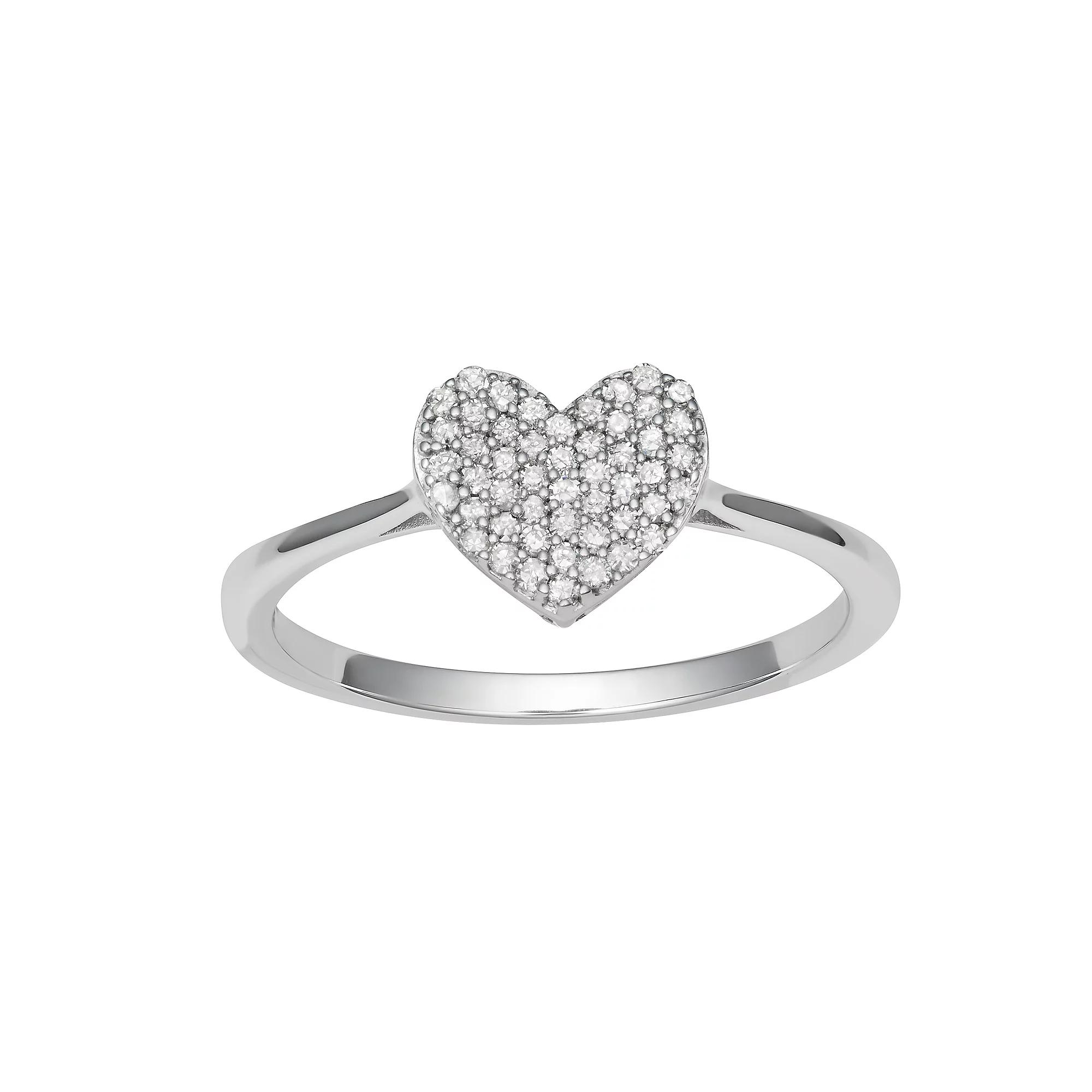 HDI 1/5 Carat T.W. Diamond Heart Ring, Women's, Size: 9, 10k White Gold Product Image