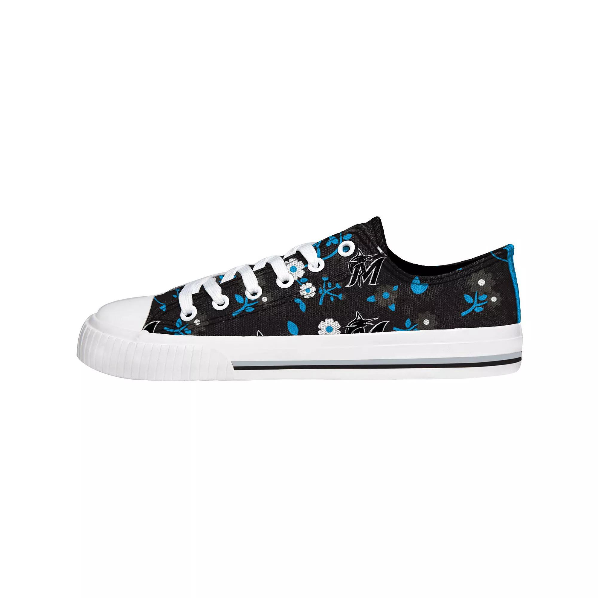 Women's FOCO Black Miami Marlins Flower Canvas Allover Shoes, Size: 7 Product Image