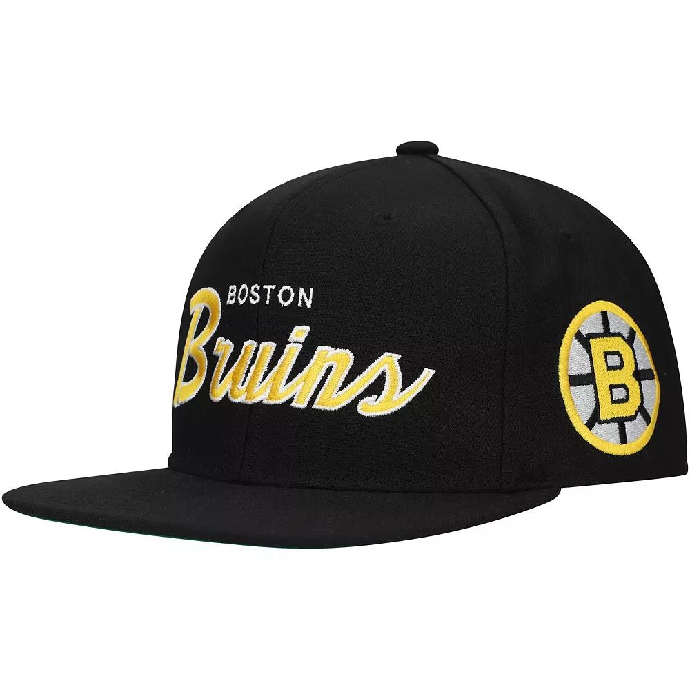 Men's Mitchell & Ness Black Boston Bruins Core Team Script 2.0 Snapback Hat Product Image