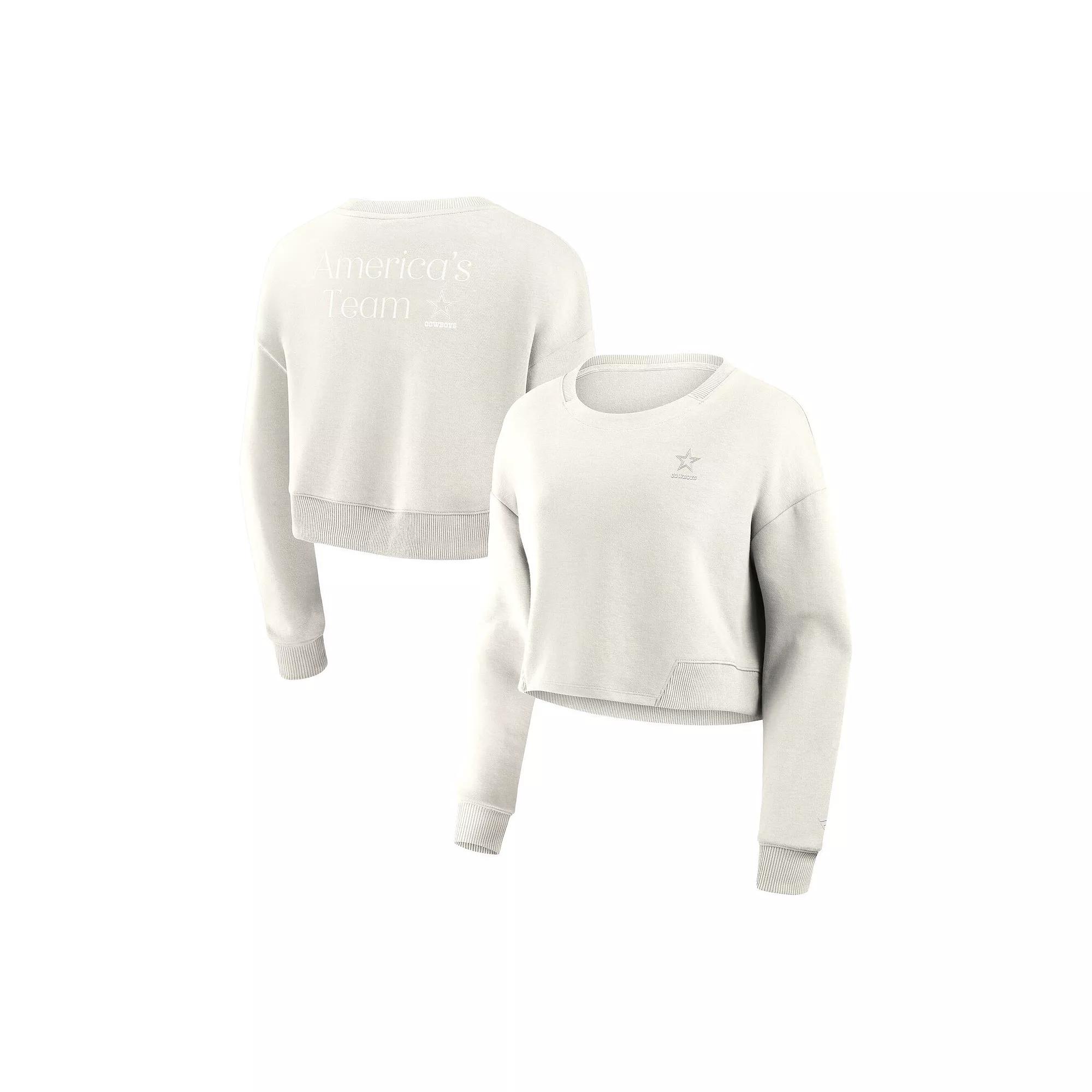 Women's Fanatics Cream Dallas Cowboys Studio Tri-Blend Cropped Pullover Sweatshirt, Size: Medium, Beige Product Image