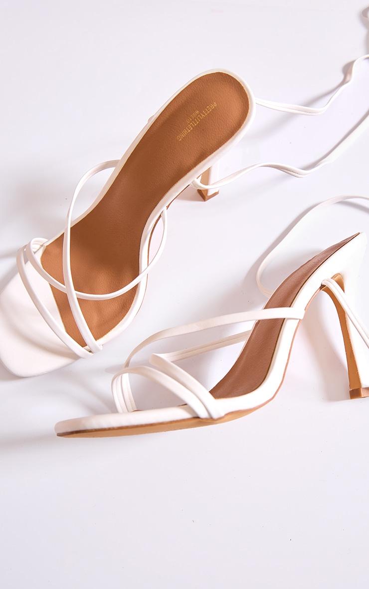 White Wide Fit PU Square Toe Strappy Lace Up Heeled Sandals Product Image