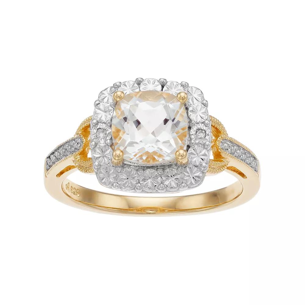 White Topaz & Diamond Accent 14k Gold-Plated Silver Square Halo Ring, Women's, Size: 8, Gold Tone Product Image