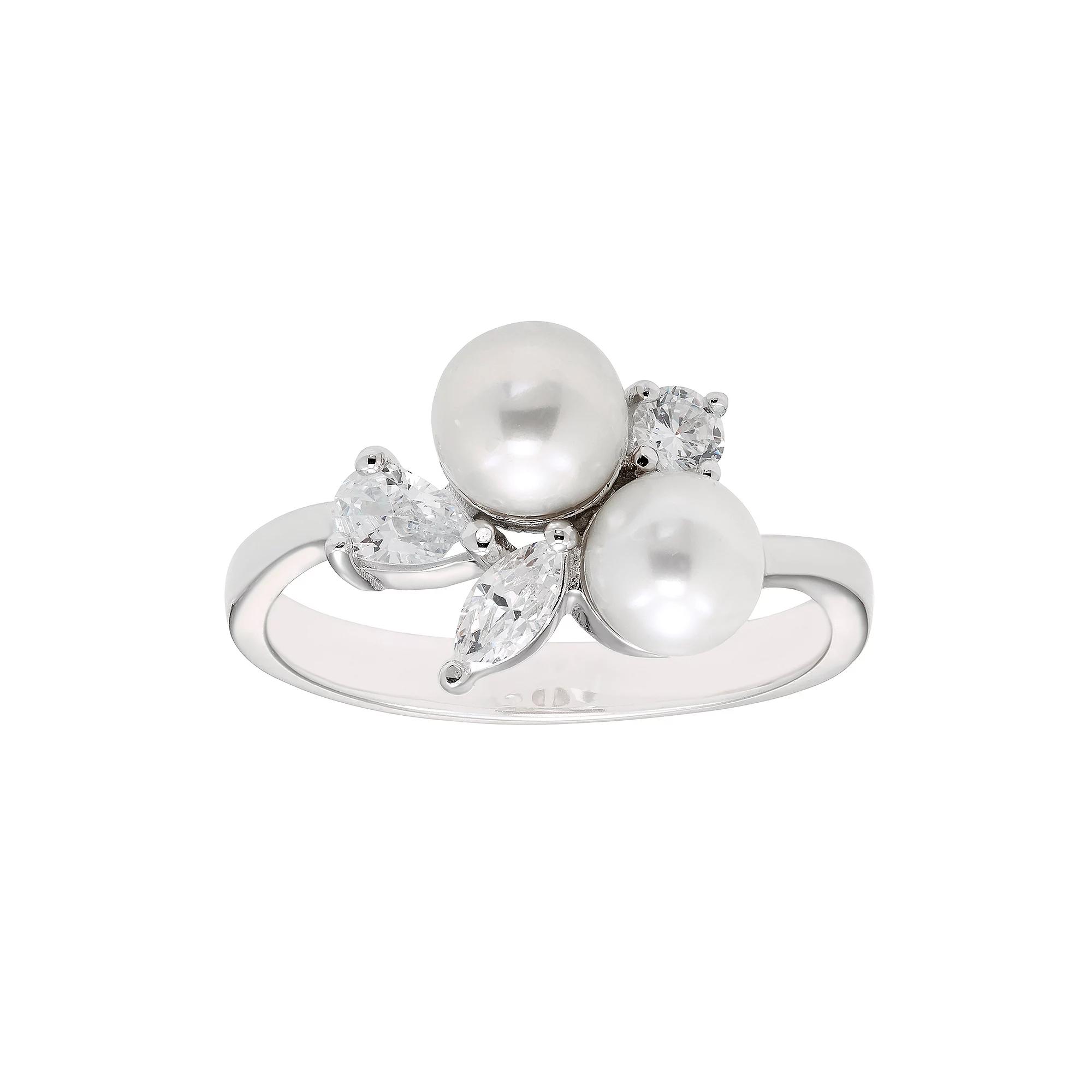 Sterling Silver Freshwater Cultured Pearl & Cubic Zirconia Ring, Women's, Size: 7 Product Image