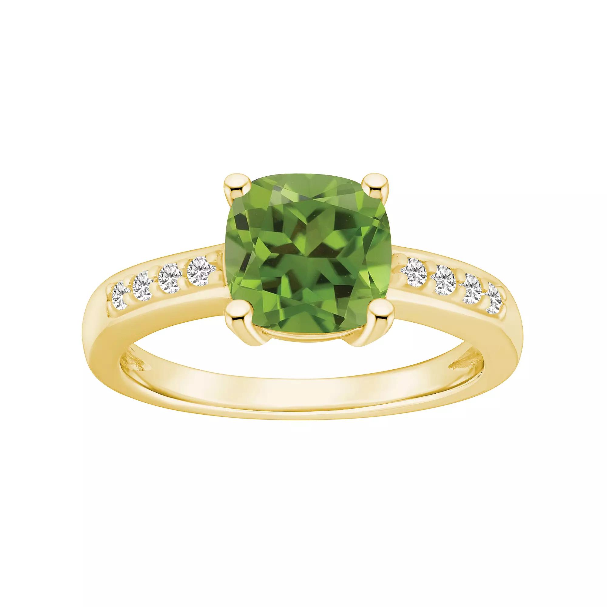 Alyson Layne 14k Gold Cushion Peridot & 1/8 Carat T.W. Diamond Ring, Women's, Size: 5 Product Image